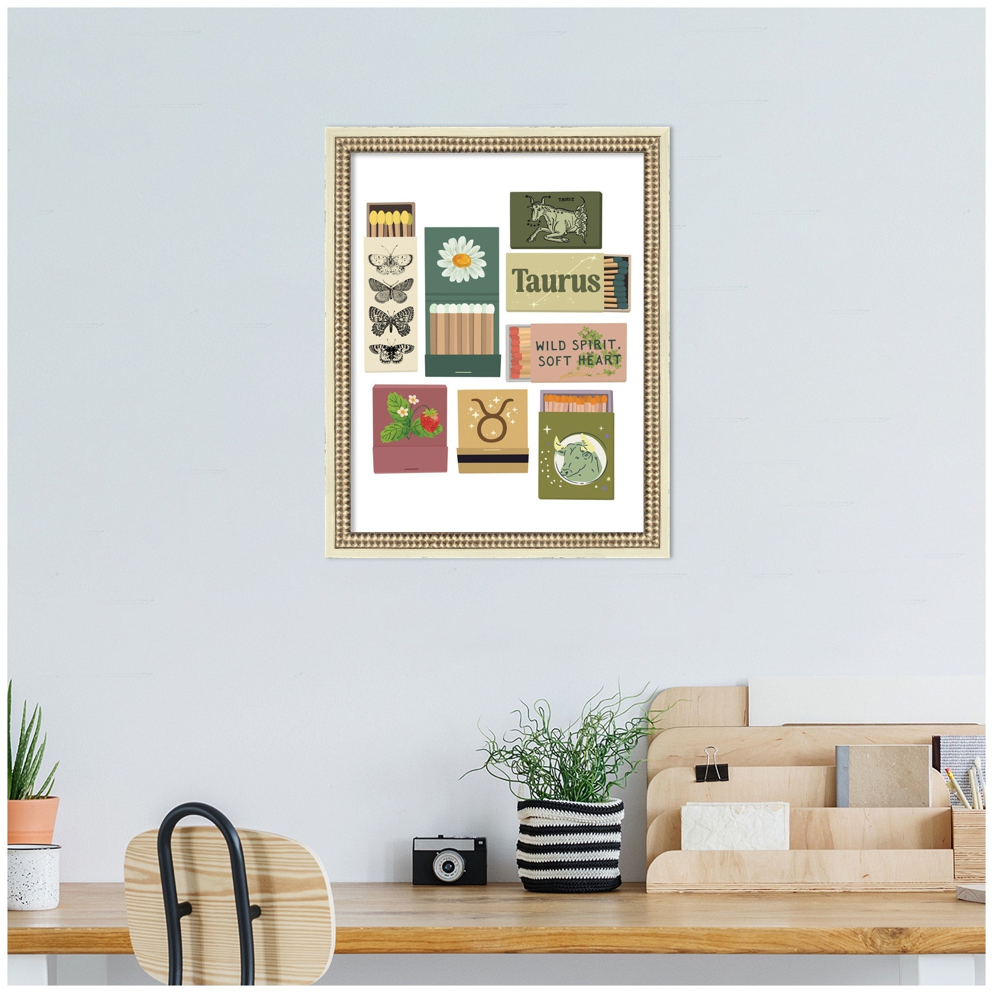 Kate And Laurel Taurus Matchbooks 14X18 Fc By Megan Ryan Framed Wall Art Print