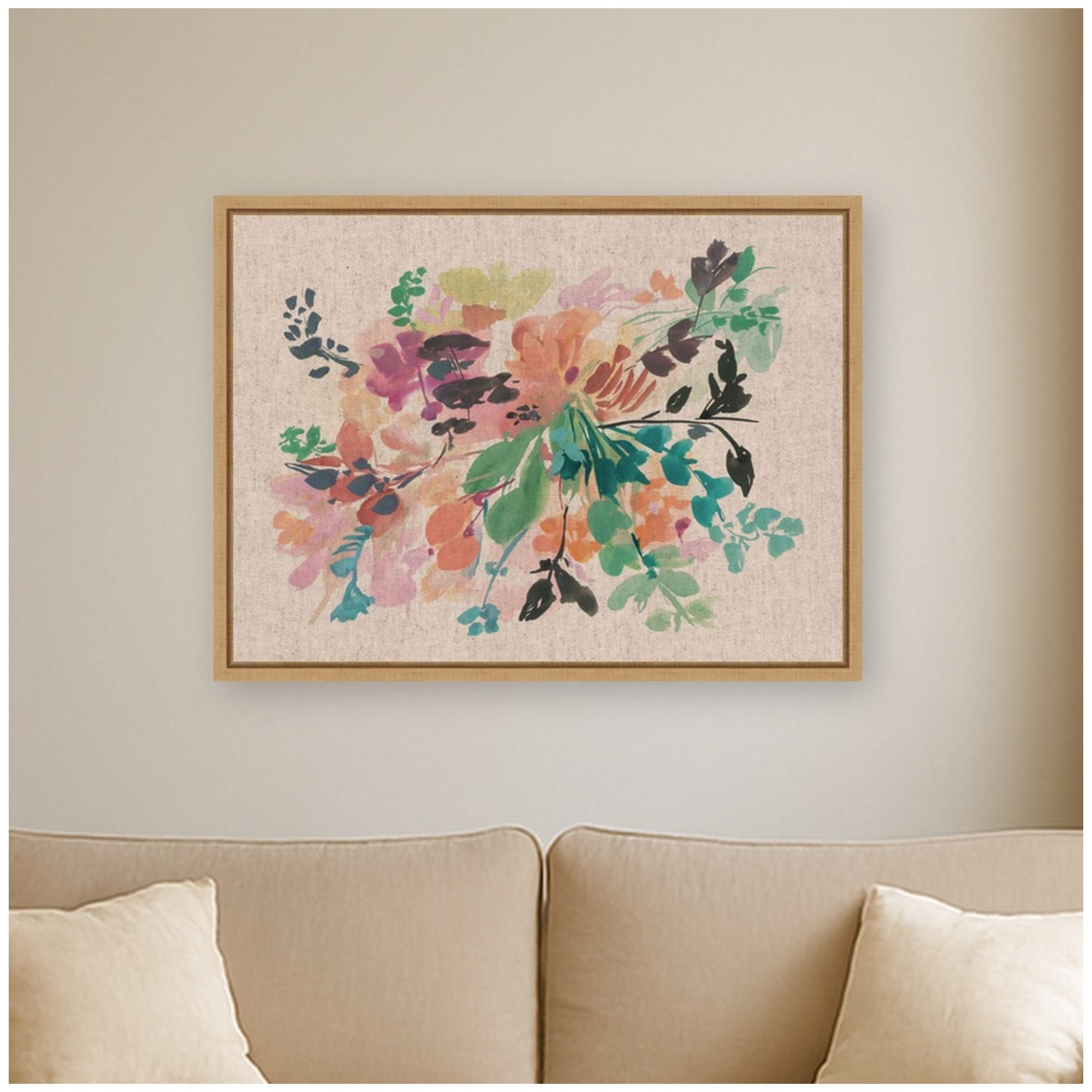 Kate And Laurel Thicket 18X24 Neutral Linen By Reed Rosebud Framed Canvas Wall Art Print