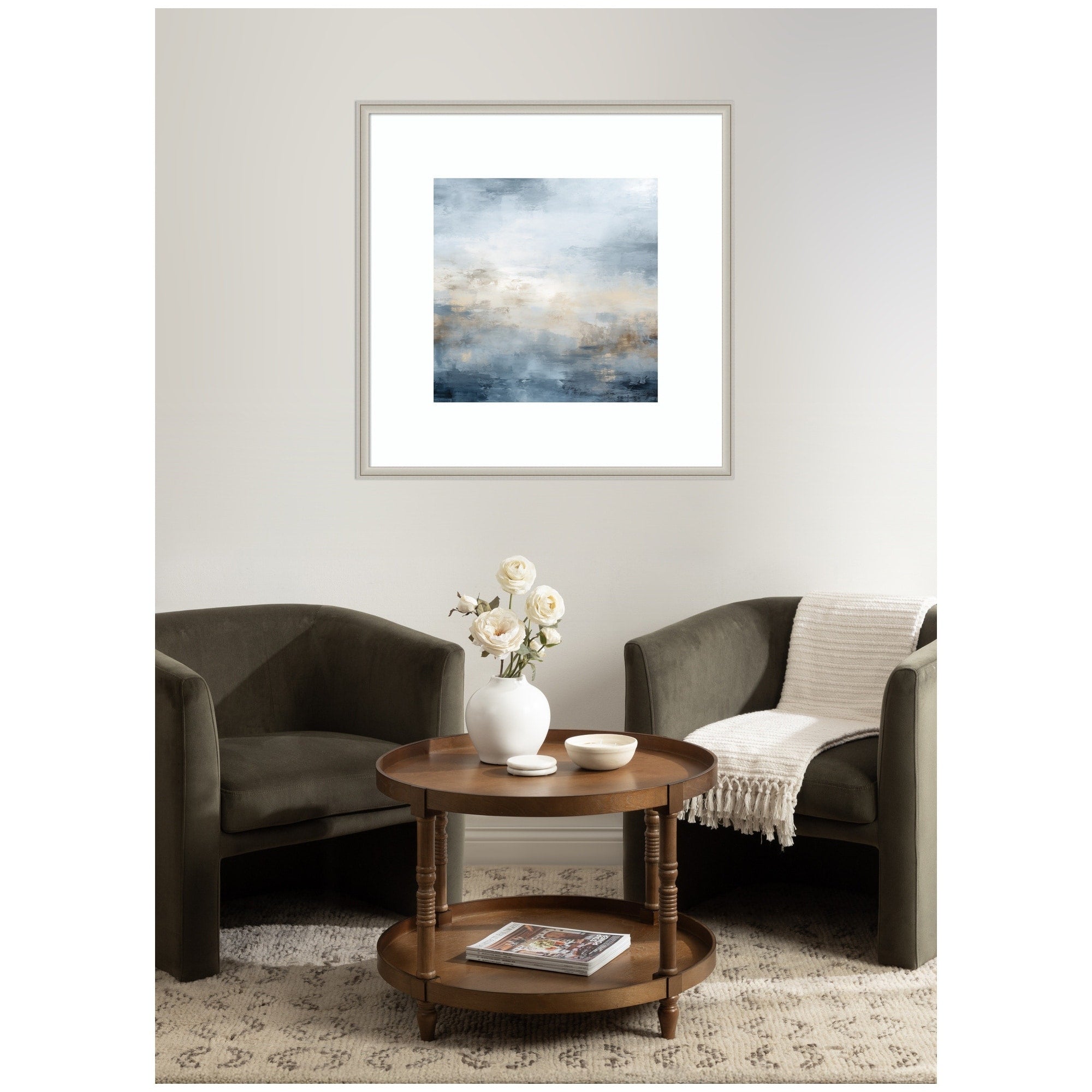 Kate And Laurel Tonal Abstract Oceanic Nautical Serenity Blue By The Creative Bunch Studio Framed Wall Art Print
