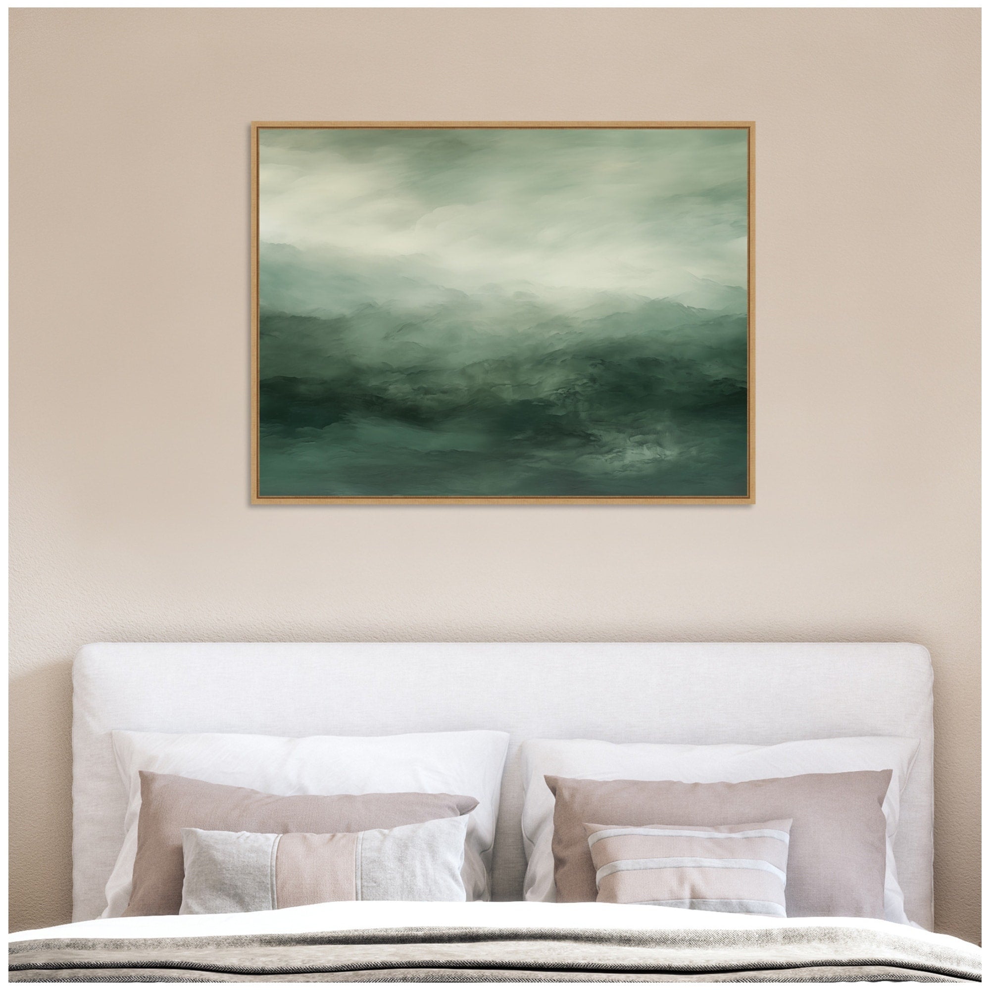 Kate And Laurel Tonal Abstract Sage Landscape By The Creative Bunch Studio Framed Canvas Wall Art Print