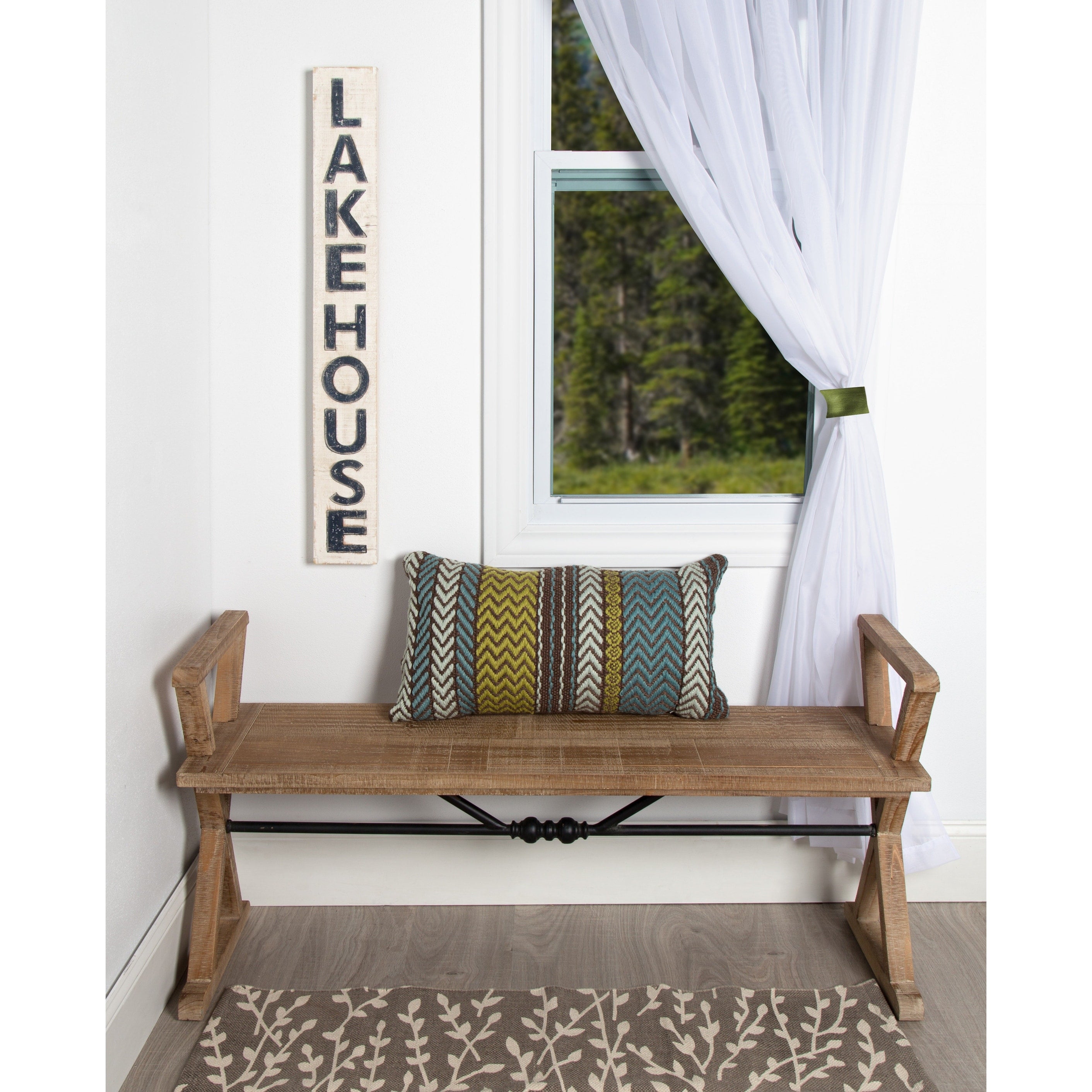 Kate And Laurel Travere Wood Bench W Rustic Finish And Support Bar