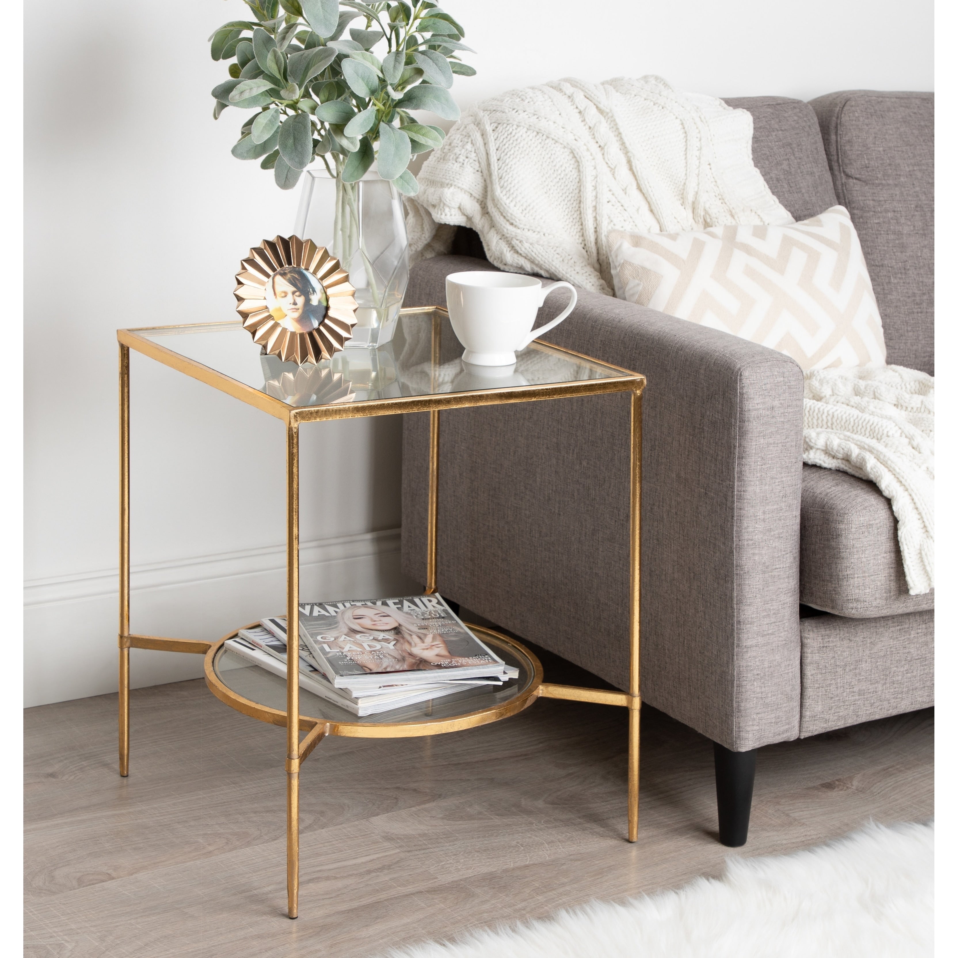 Kate And Laurel Tulare Goldtone Metal Glass Side Table