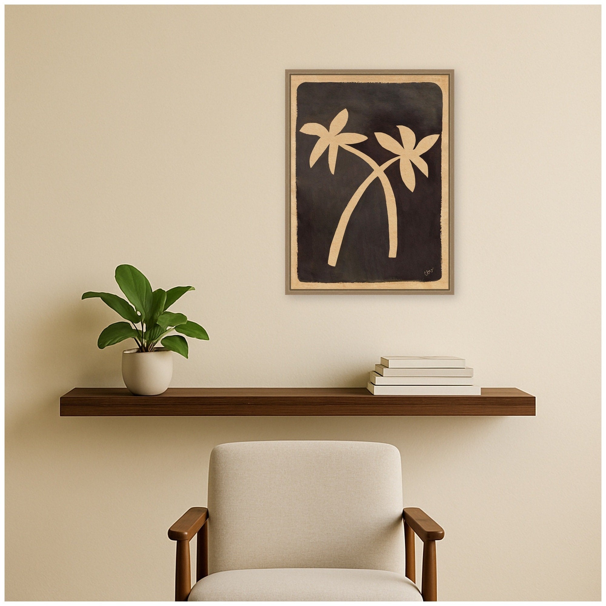 Kate And Laurel Two Arches Palm Trees Beige Brown By Cris Villa Studio Framed Canvas Wall Art Print
