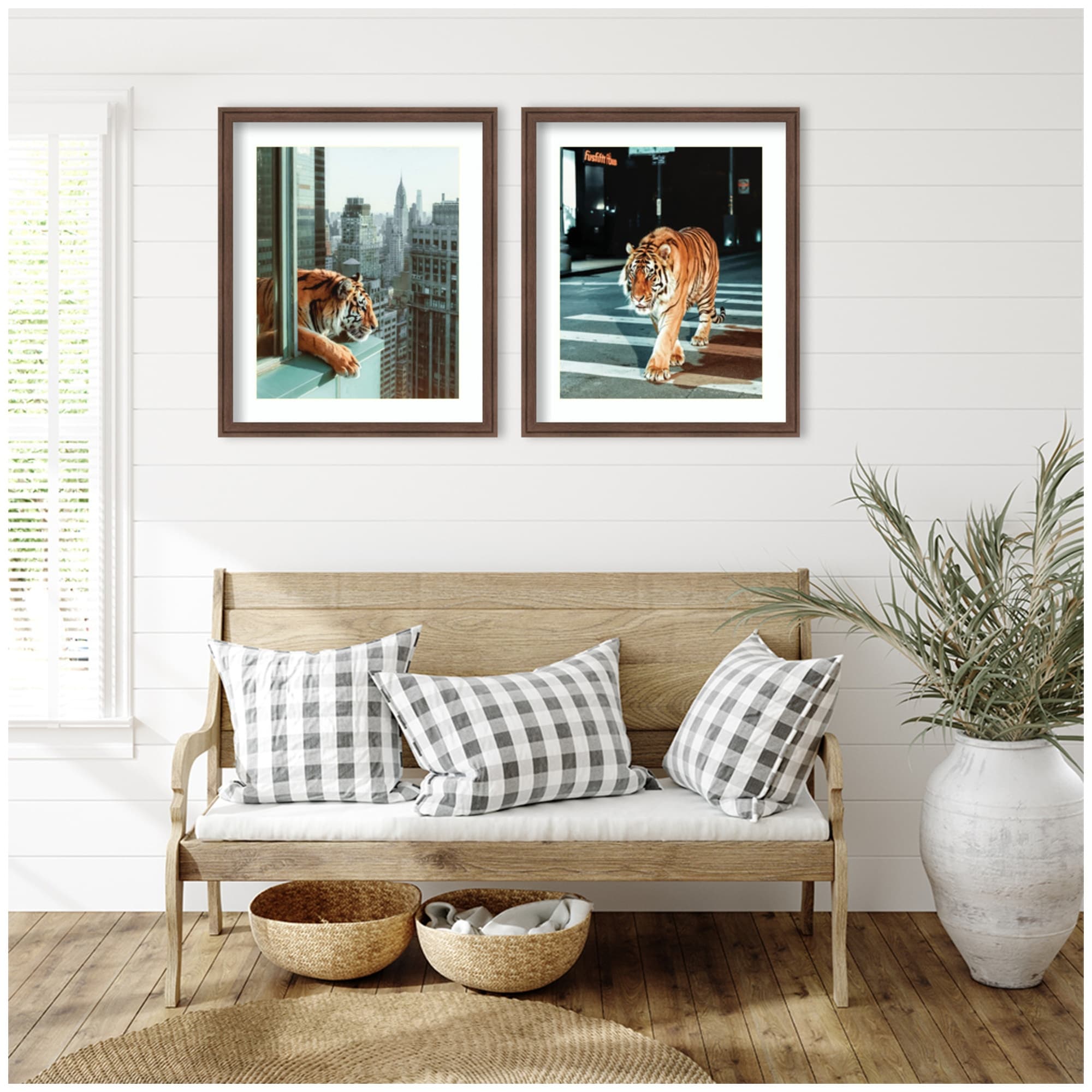 Kate And Laurel Urban Tiger City 2 Piece Framed Wall Art Print Set By Michael Schauer