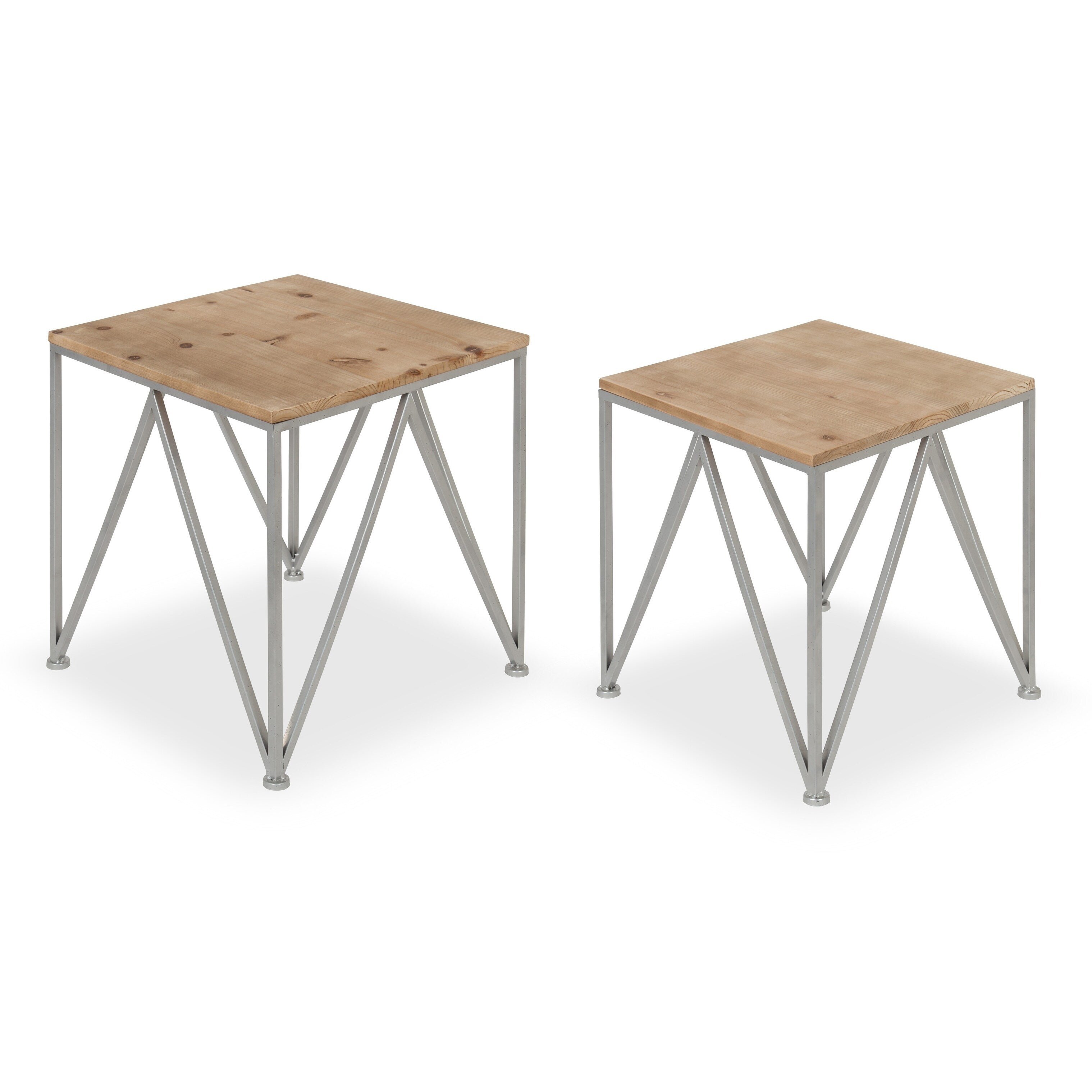 Kate And Laurel Uzma Natural Wood And Metal 2 Piece Nesting End Table Set