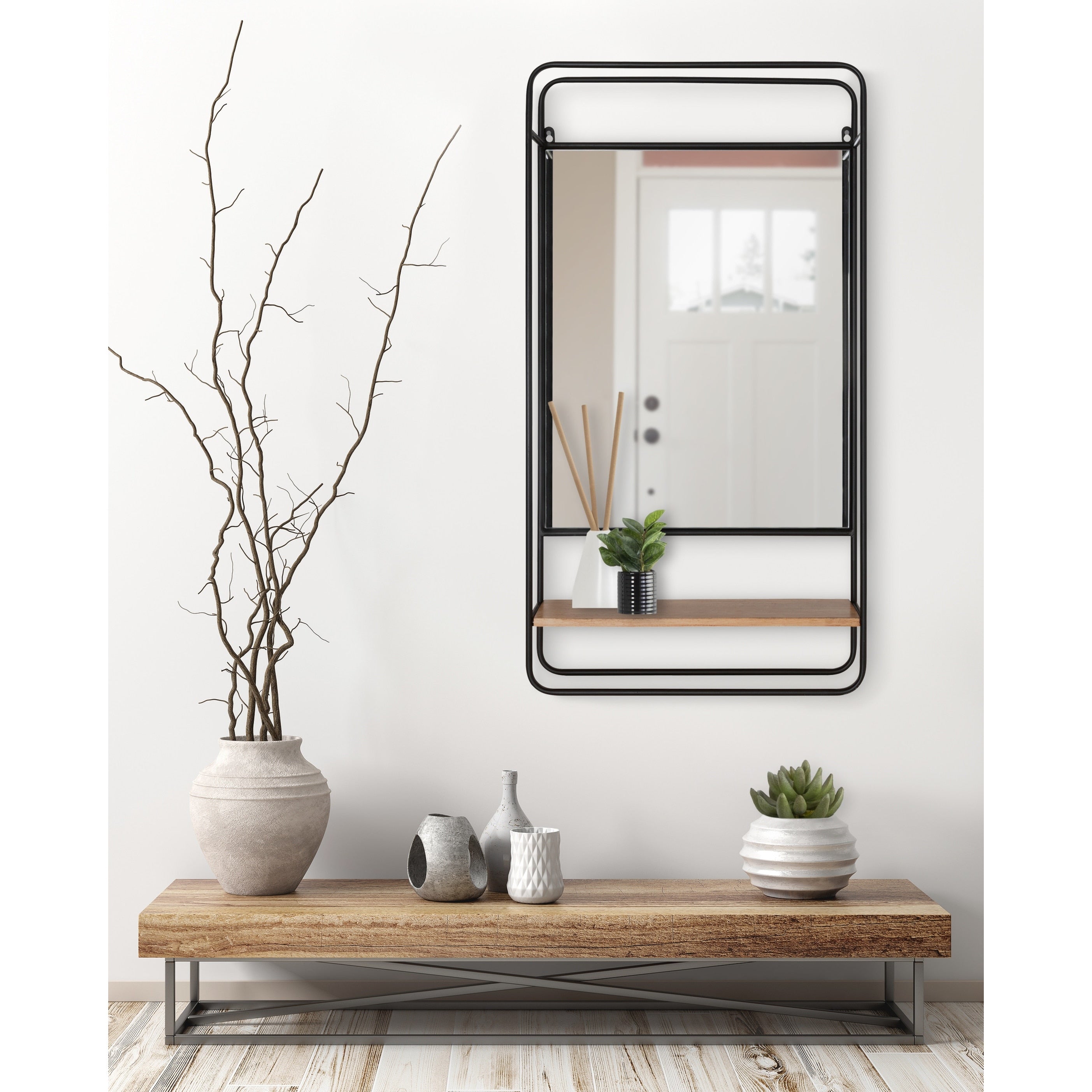 Kate And Laurel Webber Wall Mirror With Shelf Rustic Brown Gray 19X36