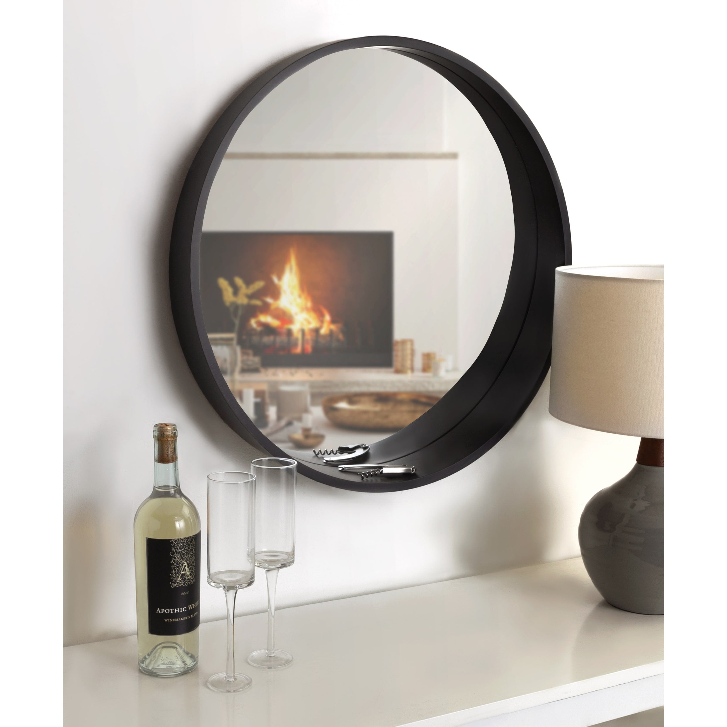 Kate And Laurel Wheeler Round Framed Wall Mirror White 24 Diameter