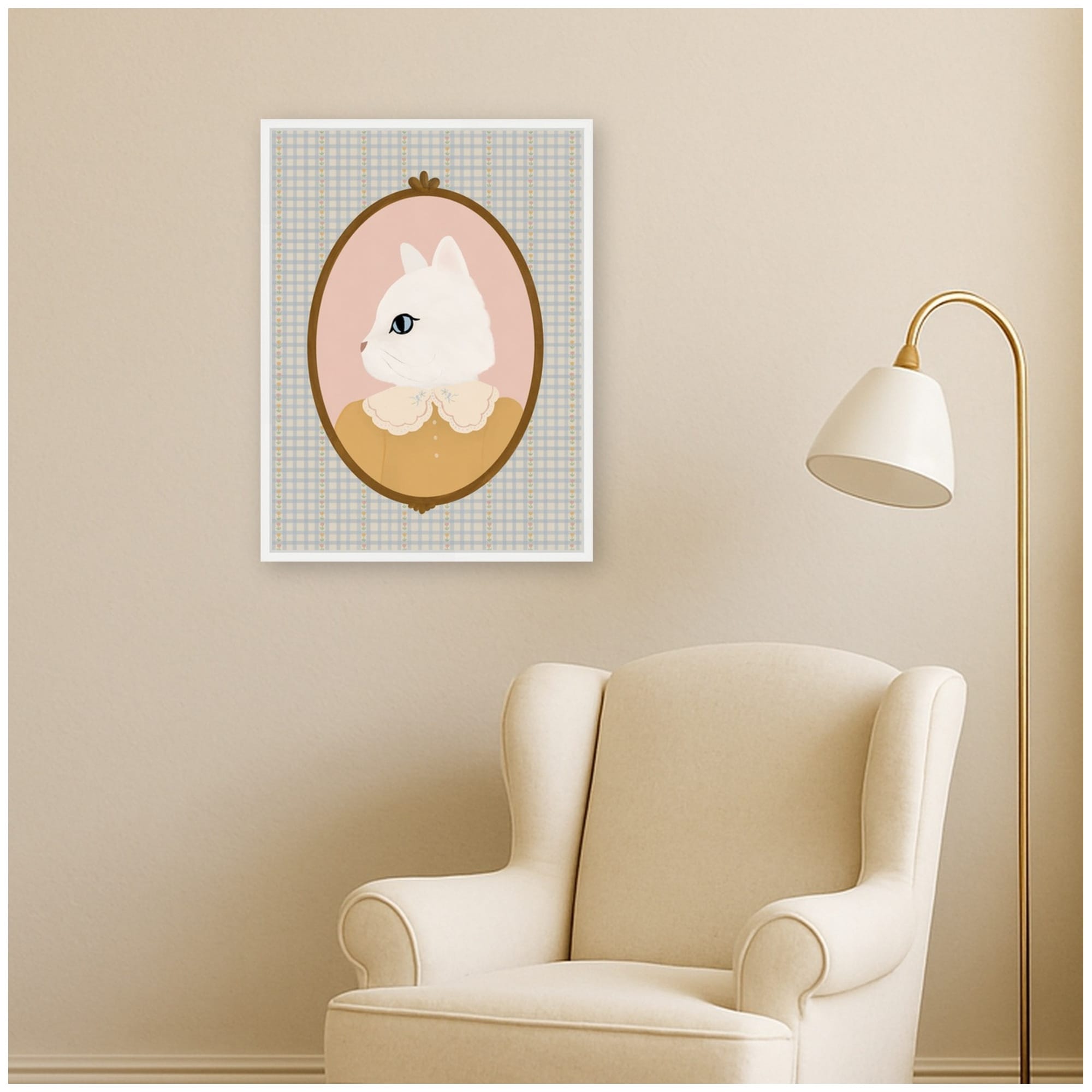 Kate And Laurel White Girl Cat Portrait By Molly Dillon From The Lil Dills Shop Framed Canvas Wall Art Print