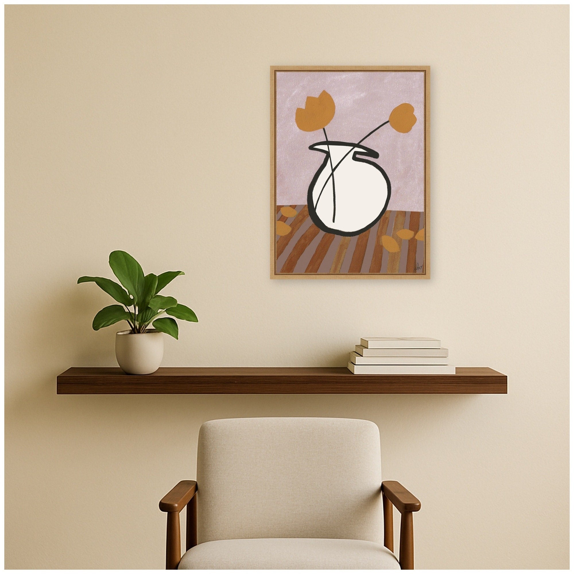 Kate And Laurel White Vase With Orange Flowers By Cris Villa Studio Framed Canvas Wall Art Print