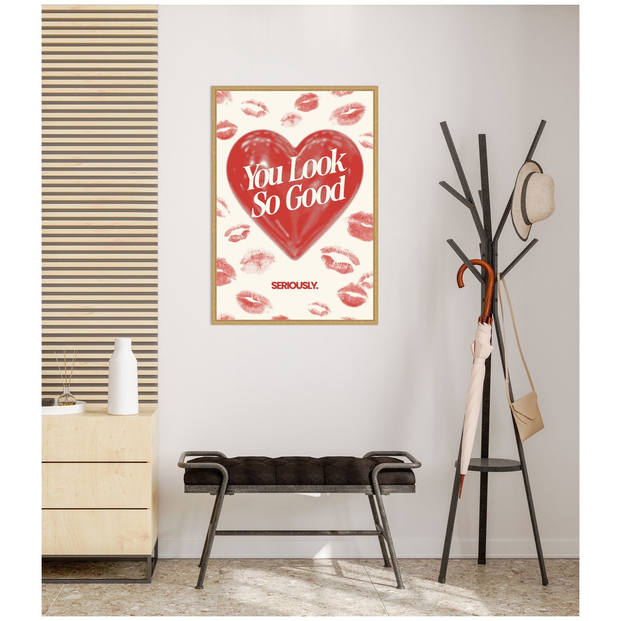 Kate And Laurel You Look So Good Red Lipstick Inspirational Quote By Lucky Guava Framed Canvas Wall Art Print