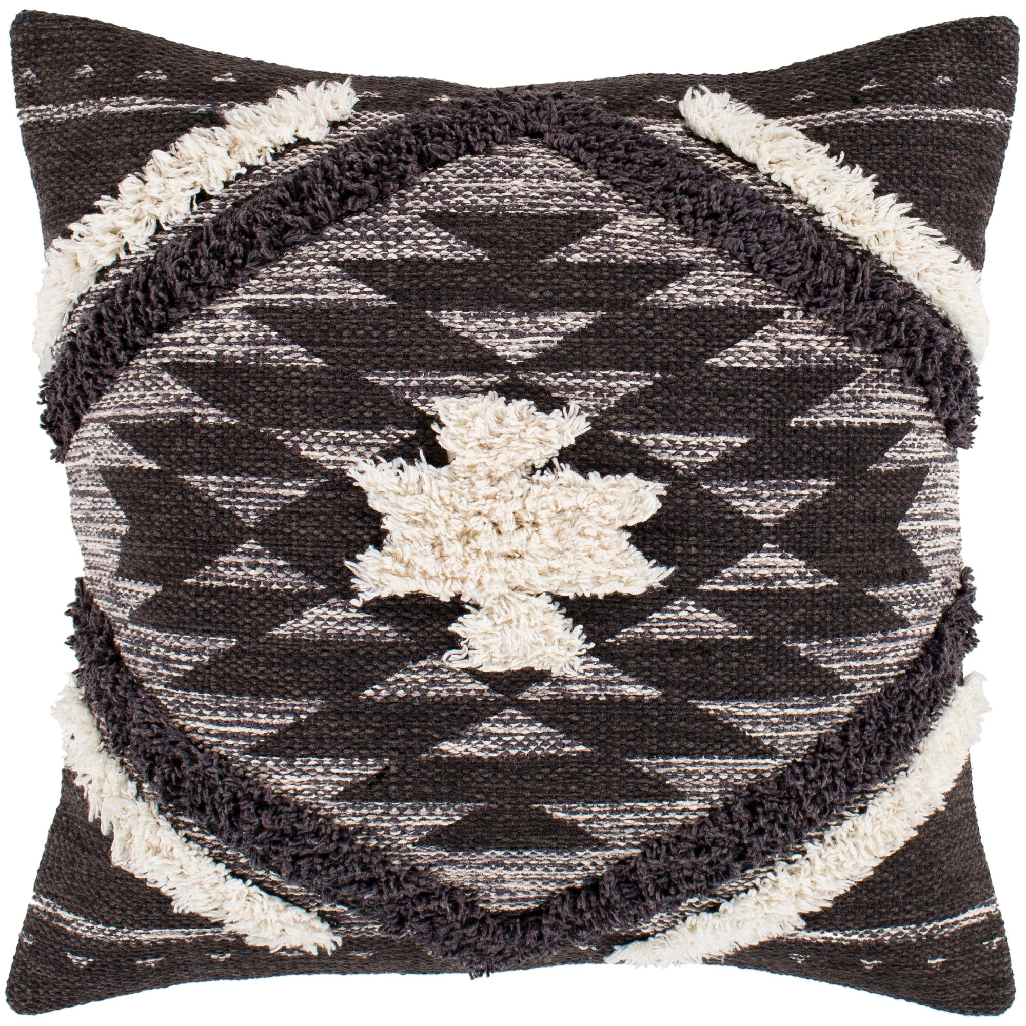 Katherine Black Cream Boho Shag Poly Fill Throw Pillow 20 X 20