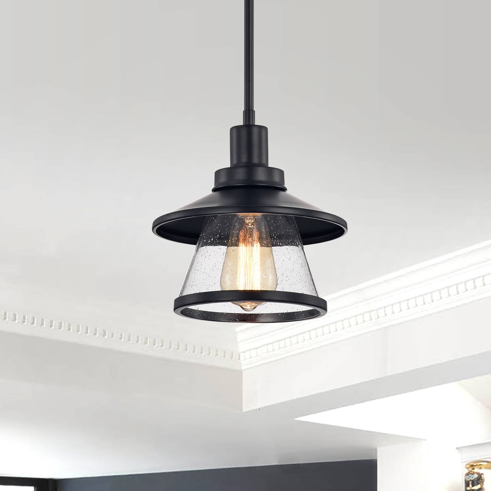 Katrine Matte Black Seeded Glass Shade 1 Light Mini Pendant Light