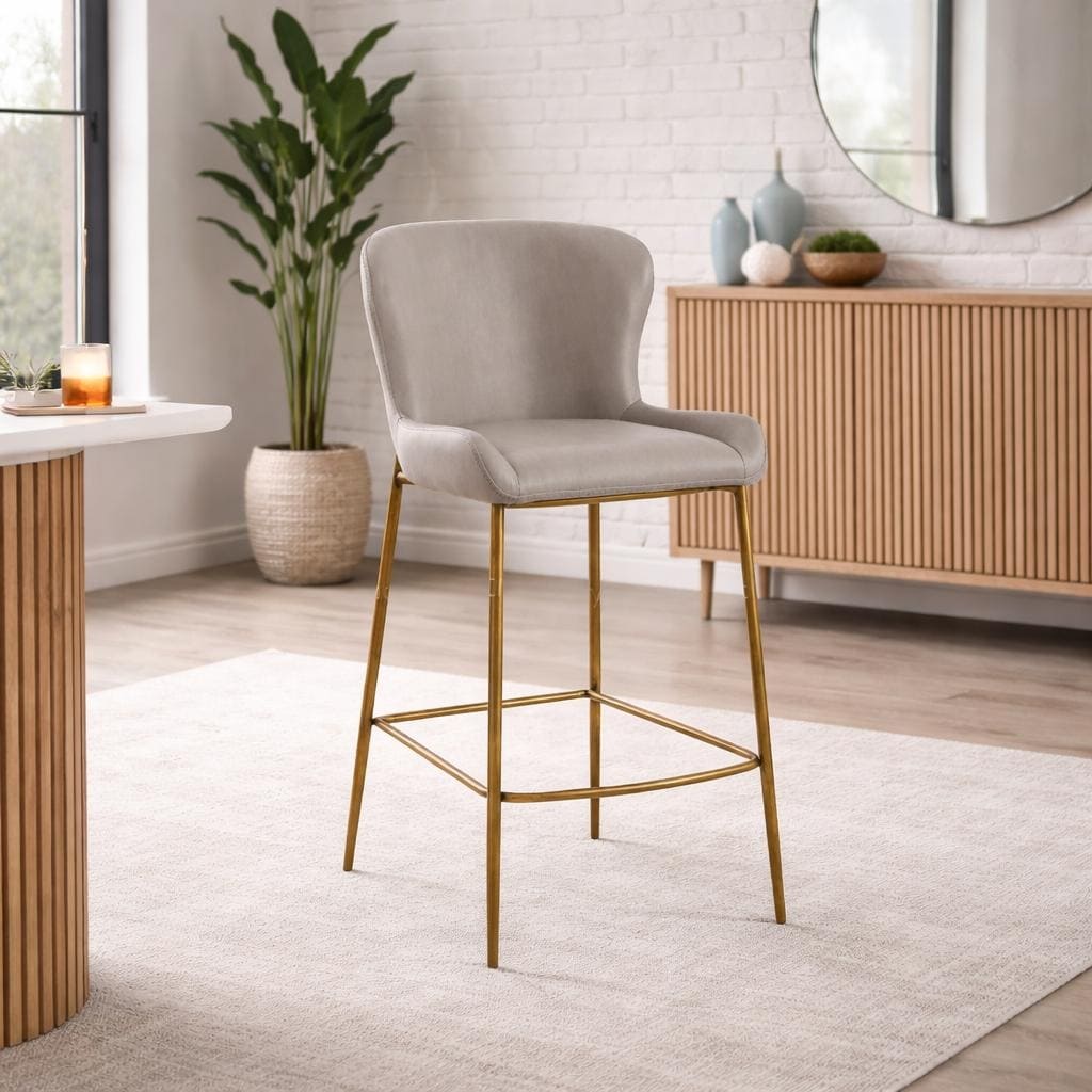 Katy Counter Stool With Upholstered Seat And Antique Brass Metal Frame 26 In.