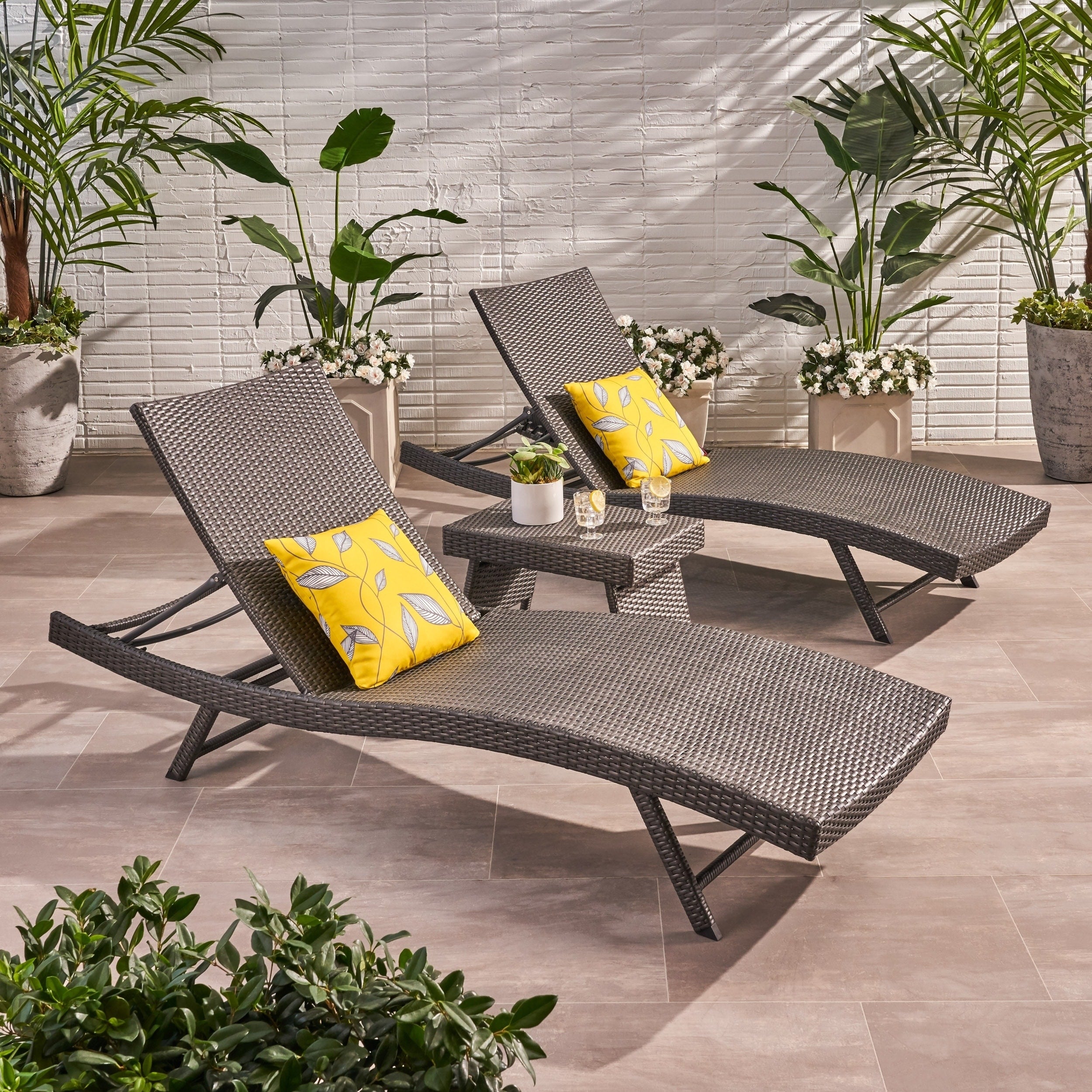 Kauai Outdoor 3 Piece Wicker Chaise Lounge Set By Christopher Knight Home