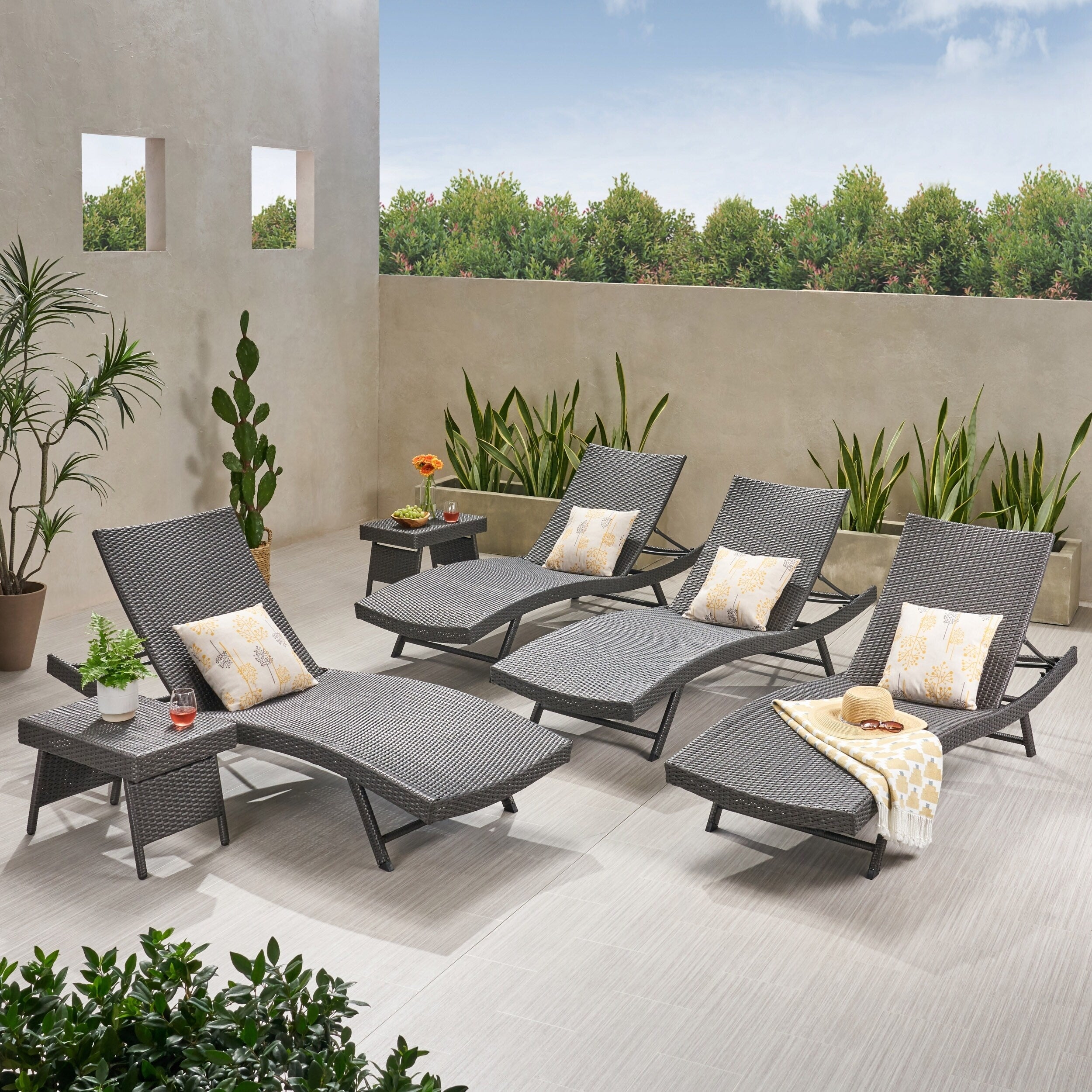 Kauai Outdoor 6 Piece Wicker Chaise Lounge Set By Christopher Knight Home