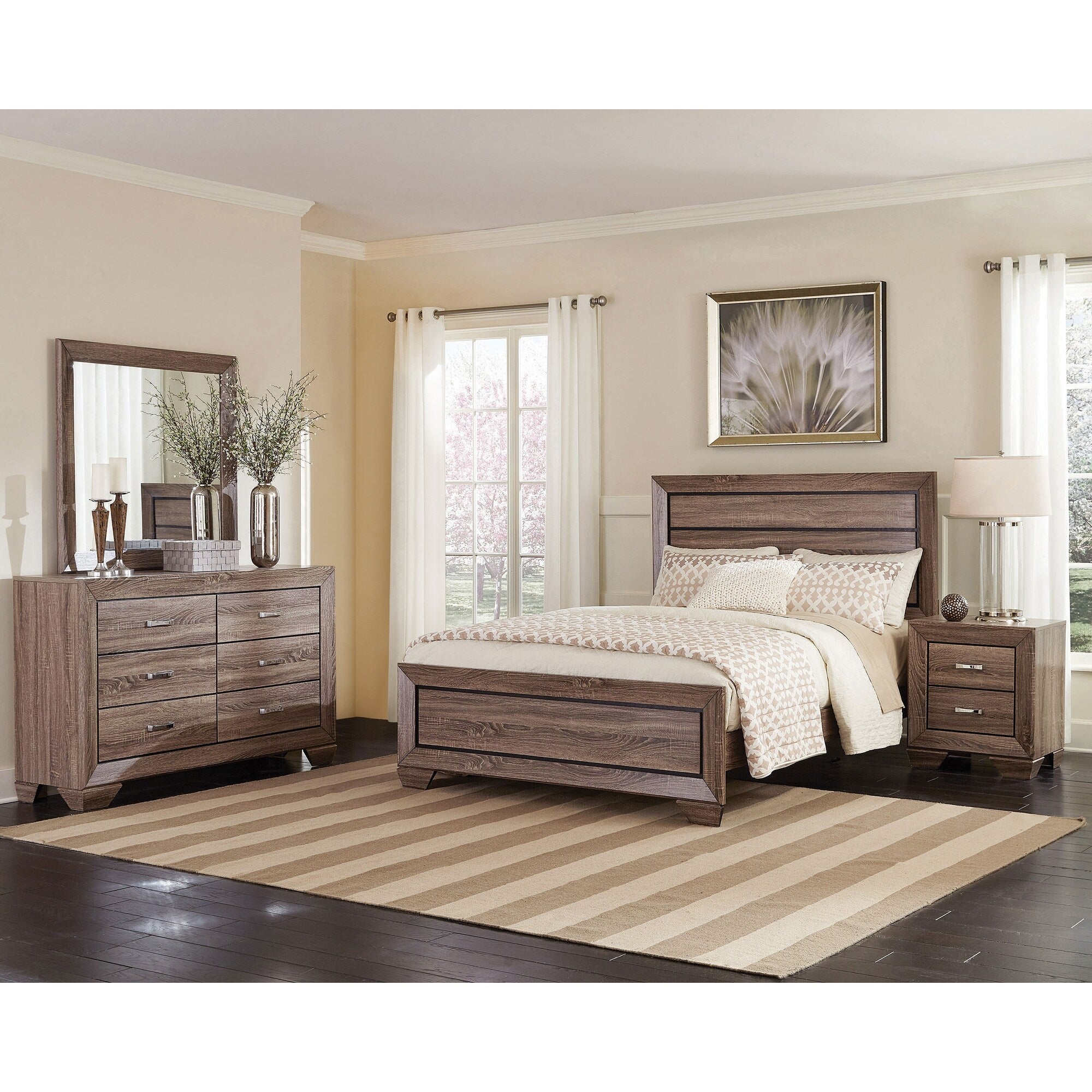 Kauffman Transitional Washed Taupe 4 Piece Bedroom Set