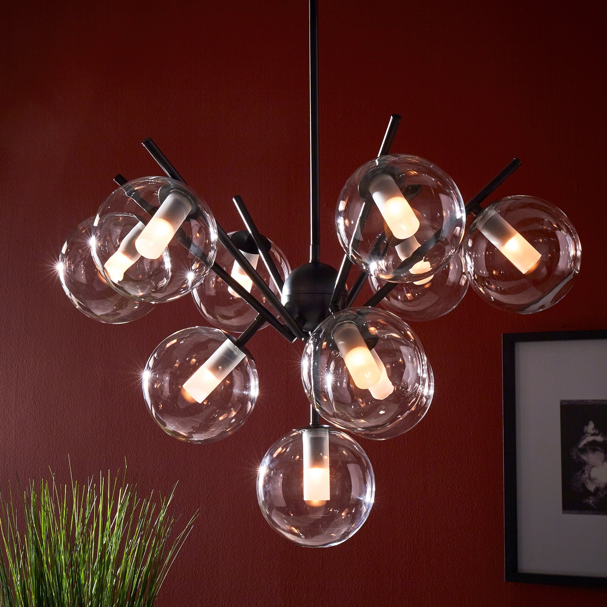 Kayan Matte Black Bold 10 Glass Globe Pendant Light By Inspire Q Bold