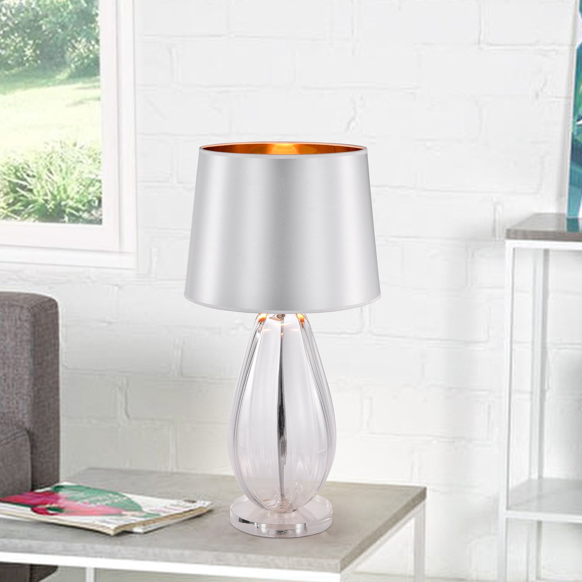 Keagan Chrome Clear Crystal Base 1 Light Plastic Cone Shade Table Lamp