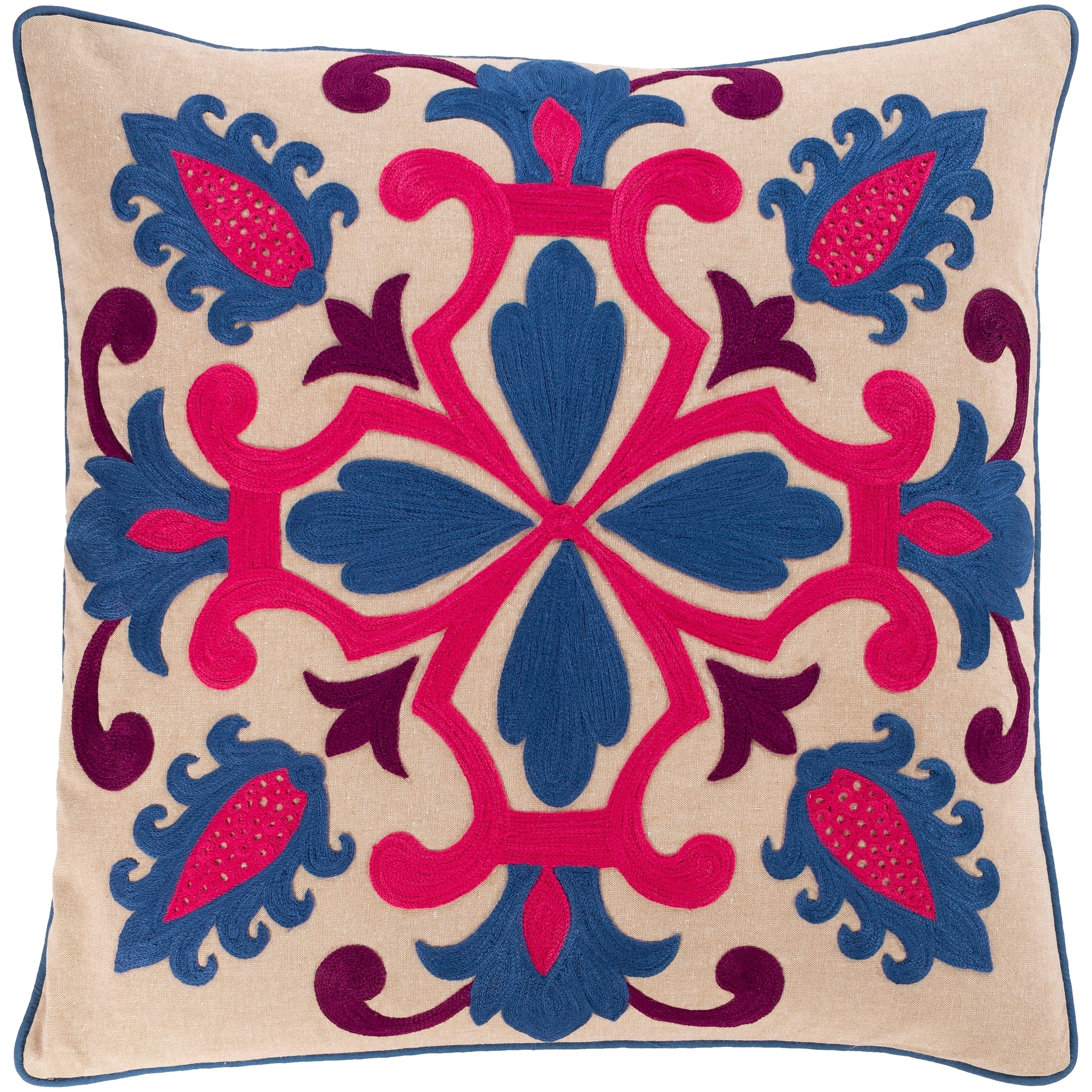 Keenan Embroidered Floral 18 Inch Poly Or Feather Down Throw Pillow