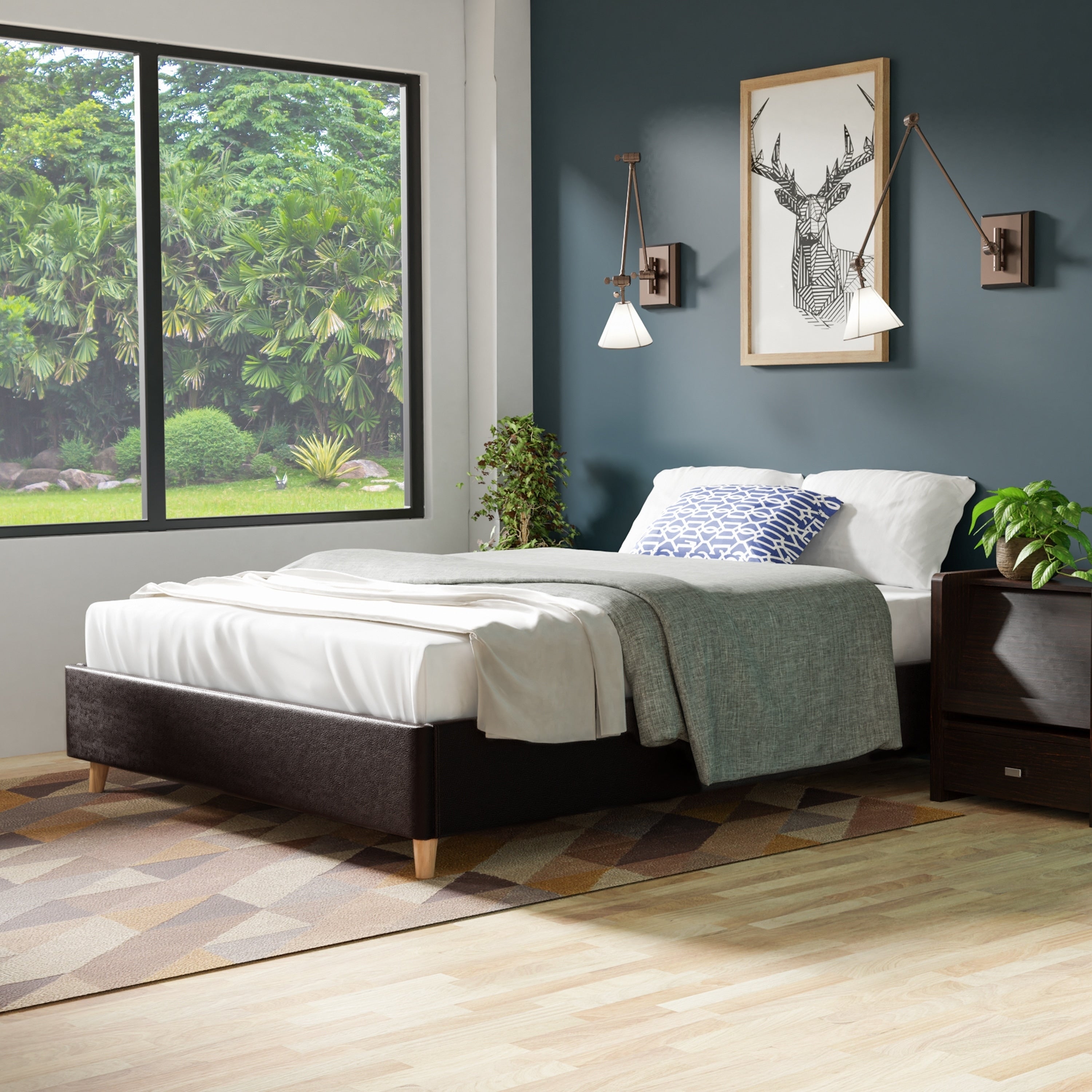 Keenum Mid Century Modern Faux Leather Queen Platform Bed By Foa
