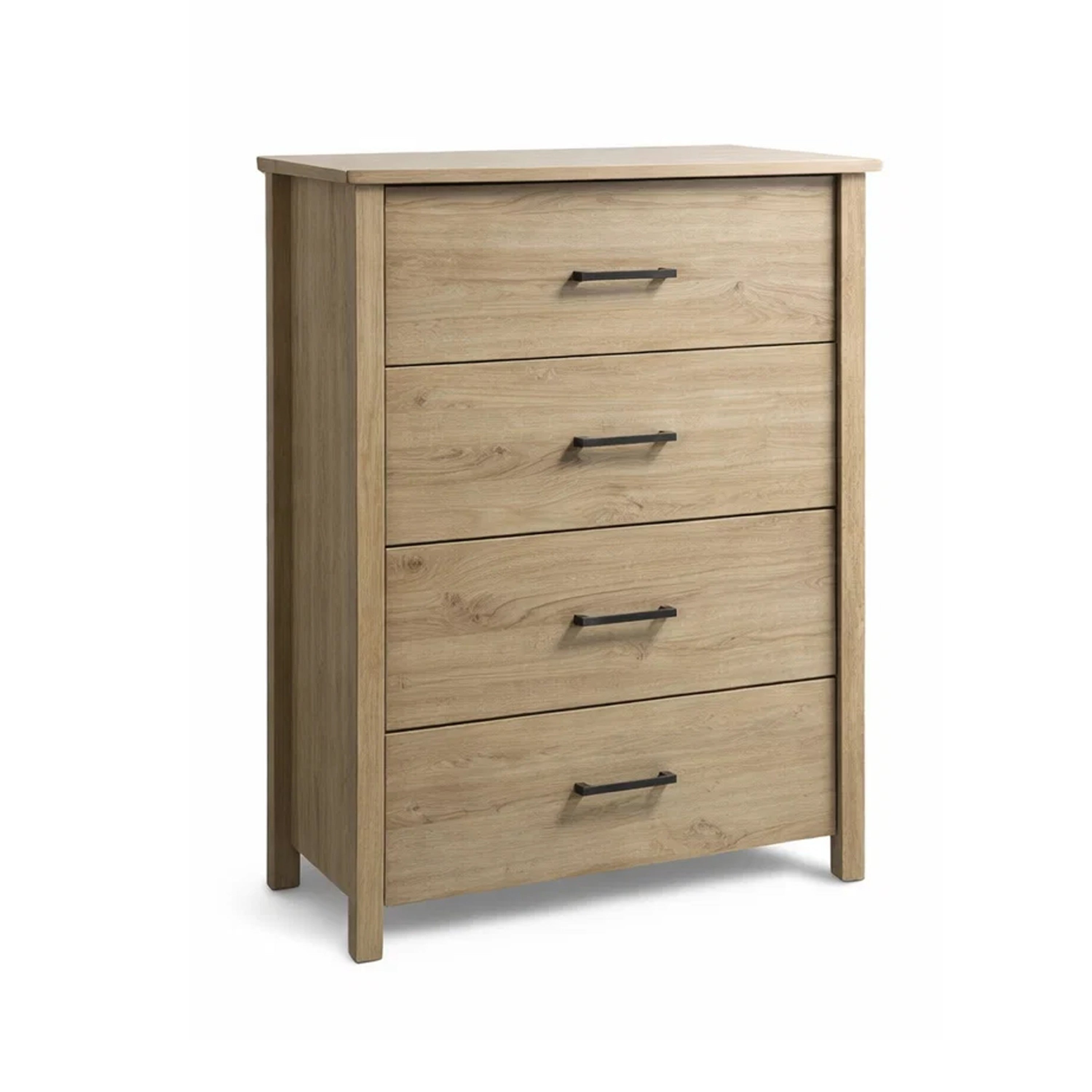 Kele Tall 4 Drawer Dresser Chest Black Handles Light Oak Brown Wood