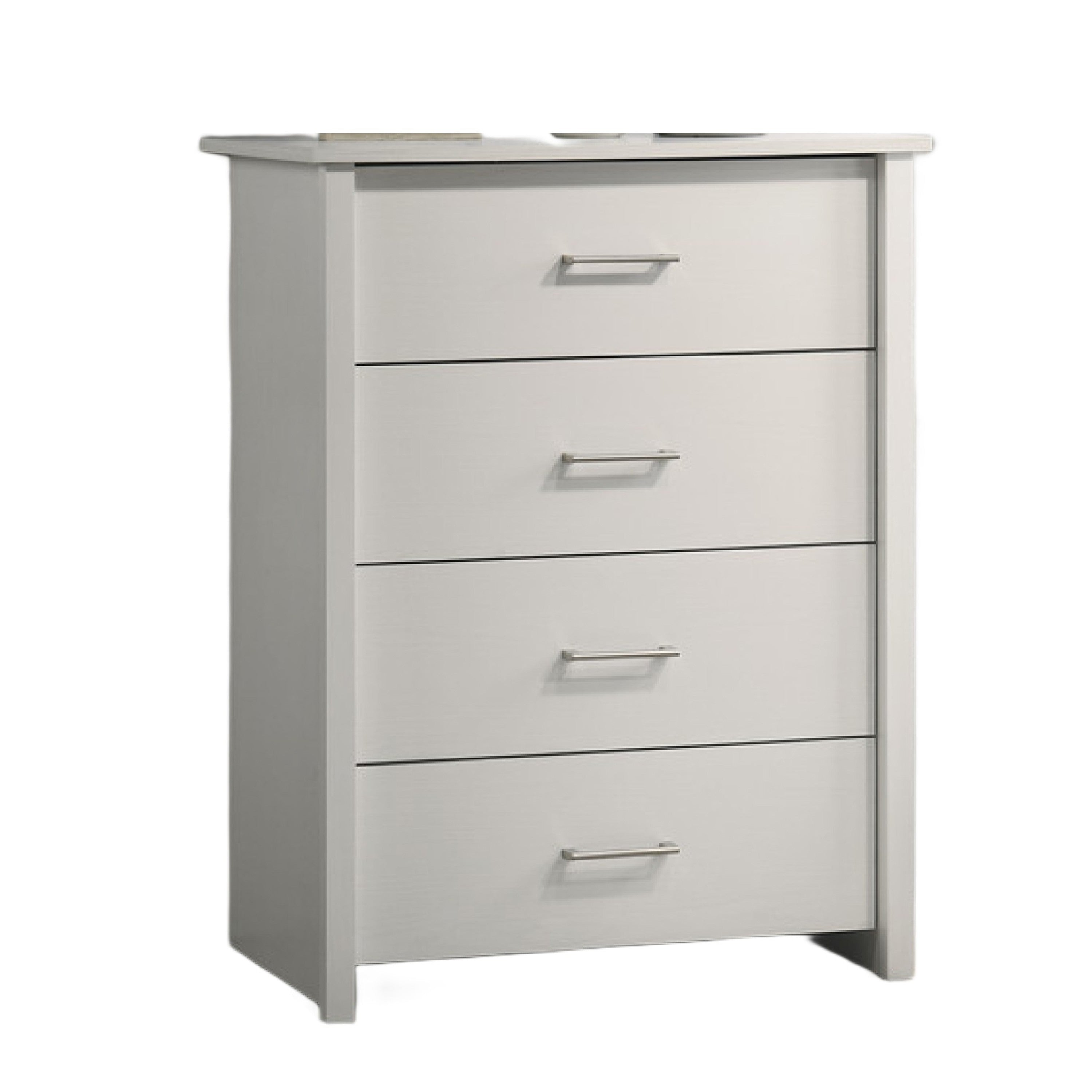 Kele Tall Dresser Chest 4 Drawers With Silver Handles White Faux Laminate