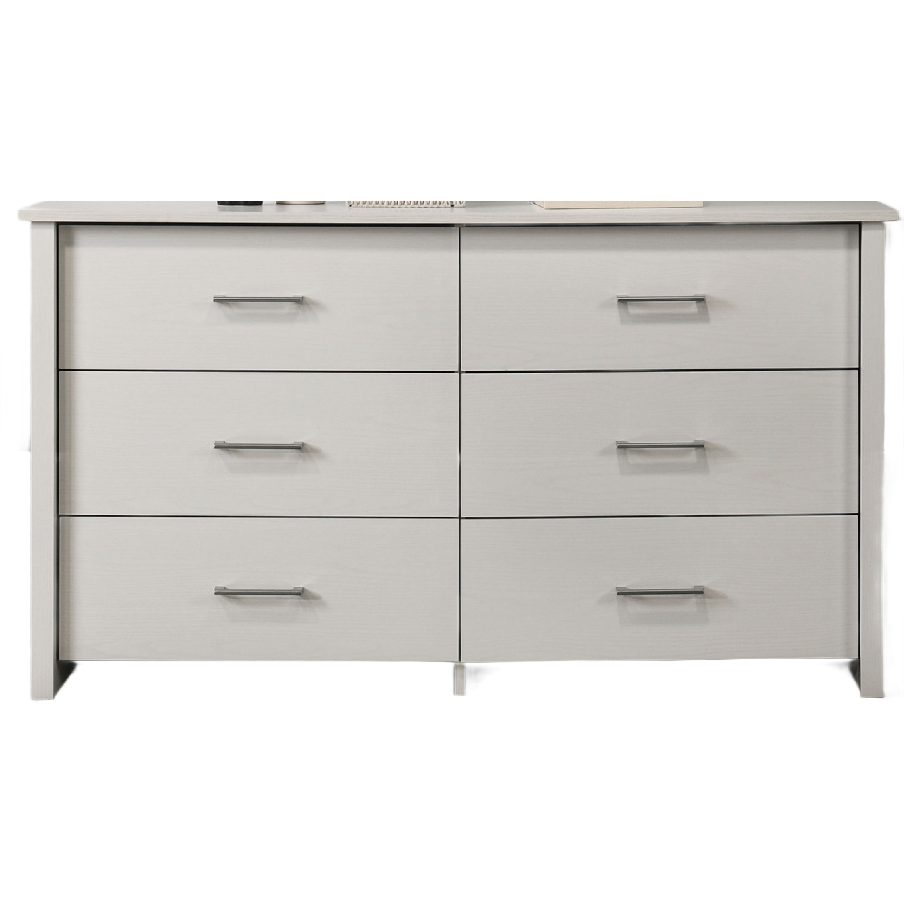 Kele Wide Dresser 6 Drawers With Silver Handles White Laminate