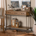 Kellyn Oak Brown Wood And Black Metal 3 Drawer Console Table