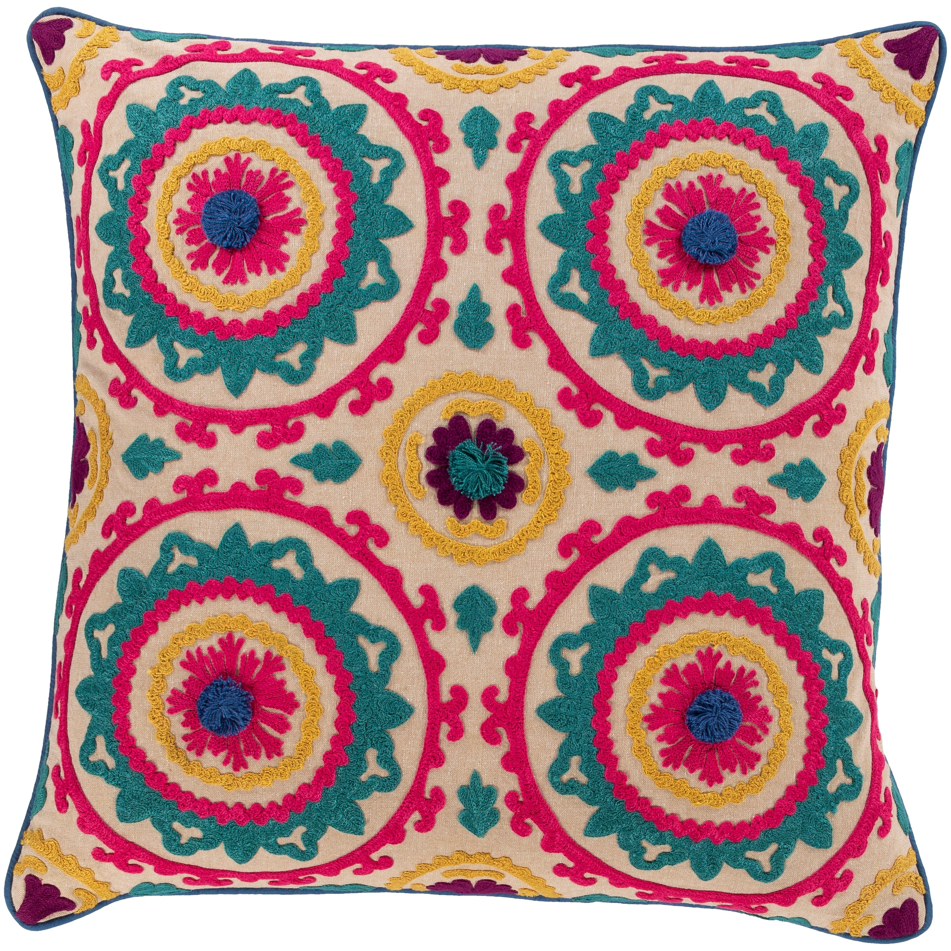 Kels Embroidered Mandala 20 Inch Poly Or Feather Down Throw Pillow