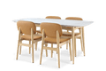 Kelsey Marble Dining Table with 4 Leather Chairs, White Wash