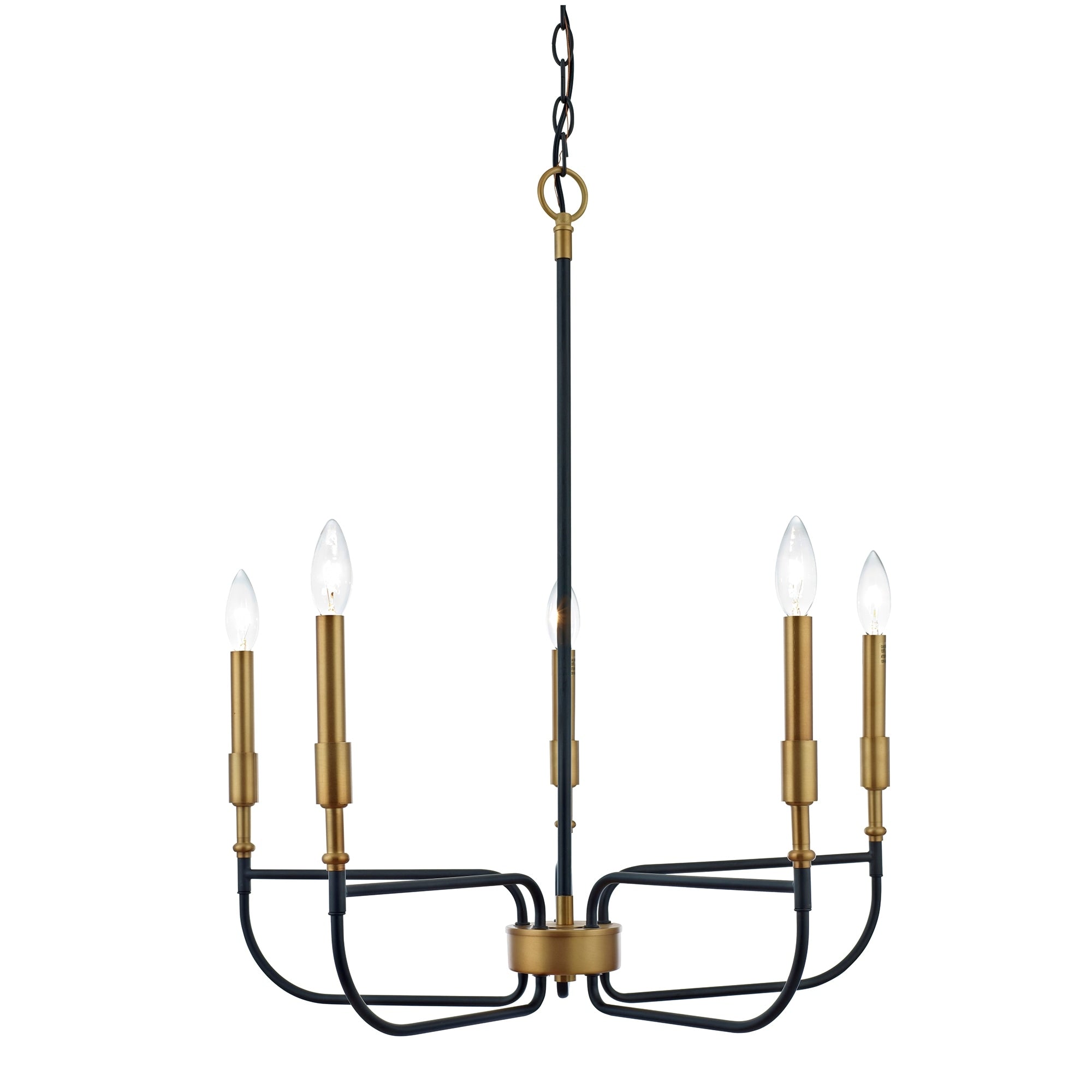 Kelsey Matte Black Antique Brass 5 Light Metal Candle Chandelier