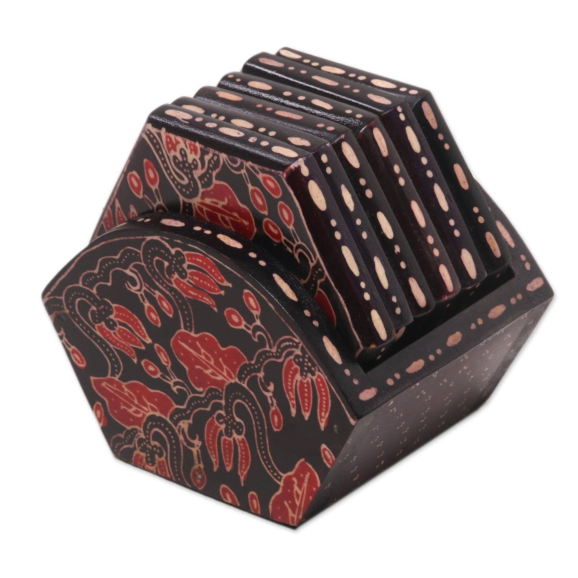 Kembang Memory Wood Batik Coasters Set Of 6