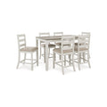 Kemo 7Pc Counter Height Dining Table Set 6 Ladderback Chairs White Brown