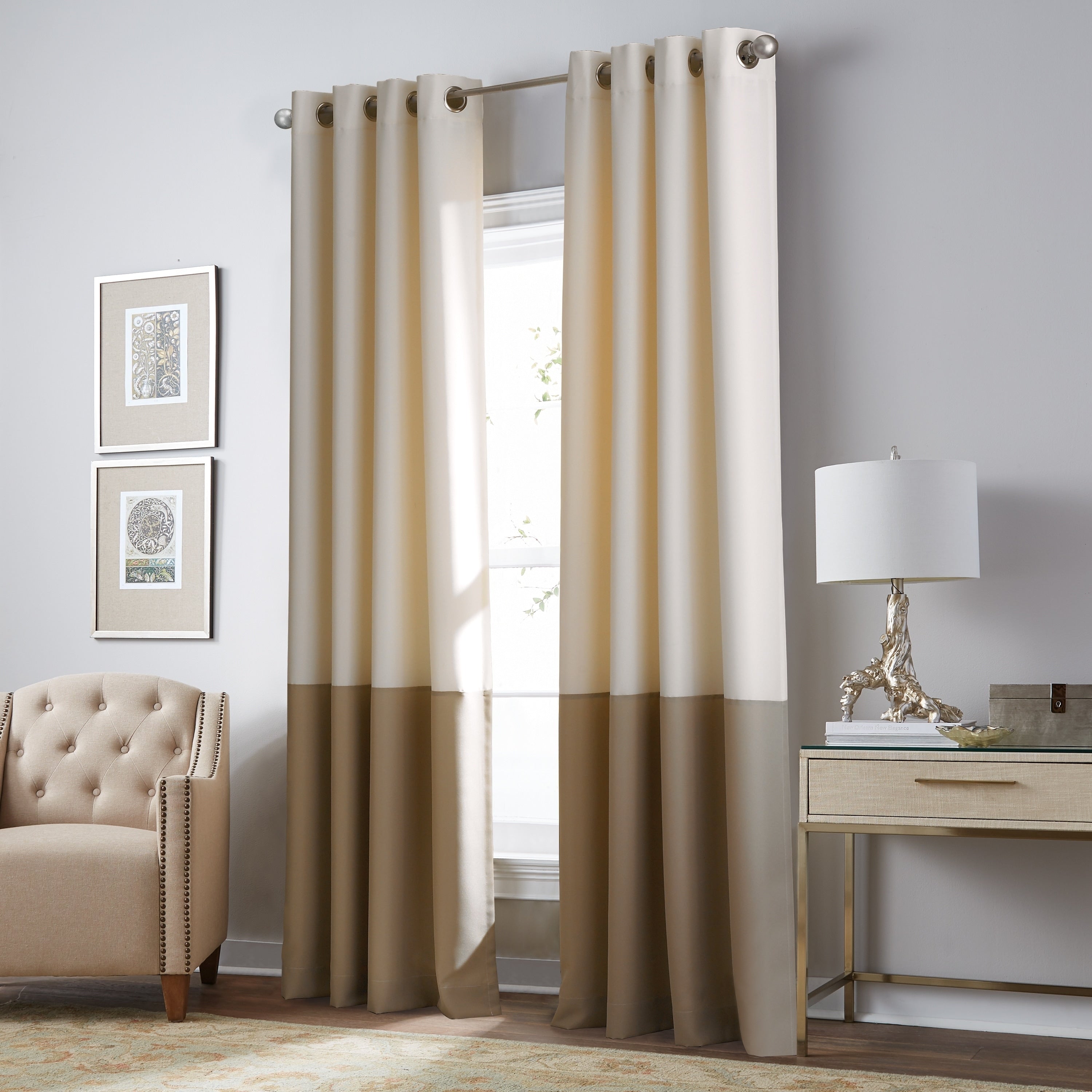 Kendall Blackout Color Block Grommet Curtain Panel N A