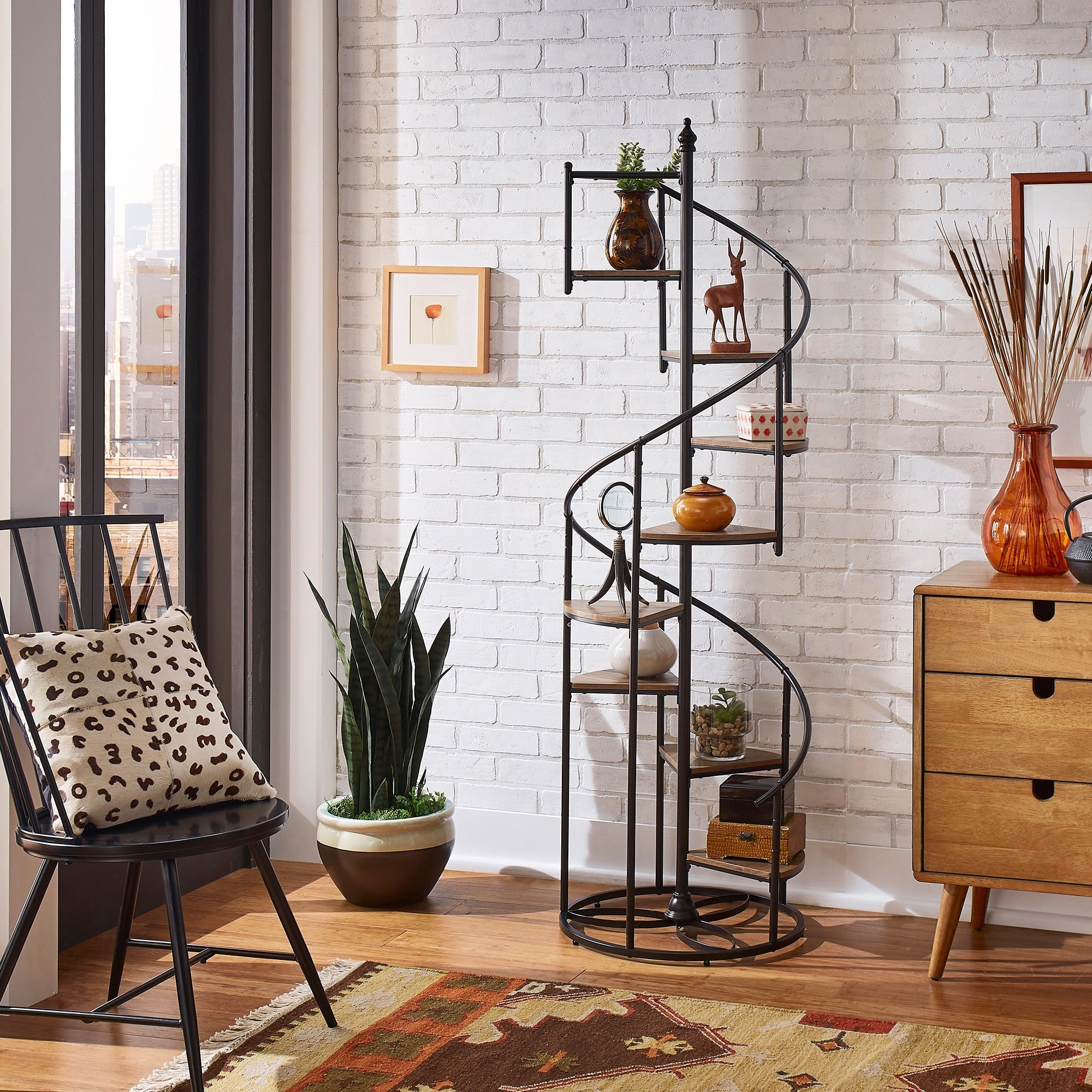 Kendra Black Finish Metal Spiral Staircase Display Shelf By Inspire Q Modern