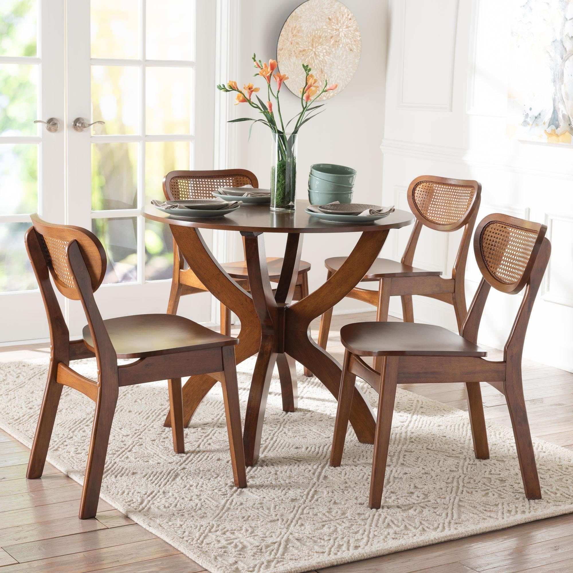 Kenna 5 Piece Dining Set Mid Century Modern Round Table And Chair Set For Dining Room Kitchen Apartment