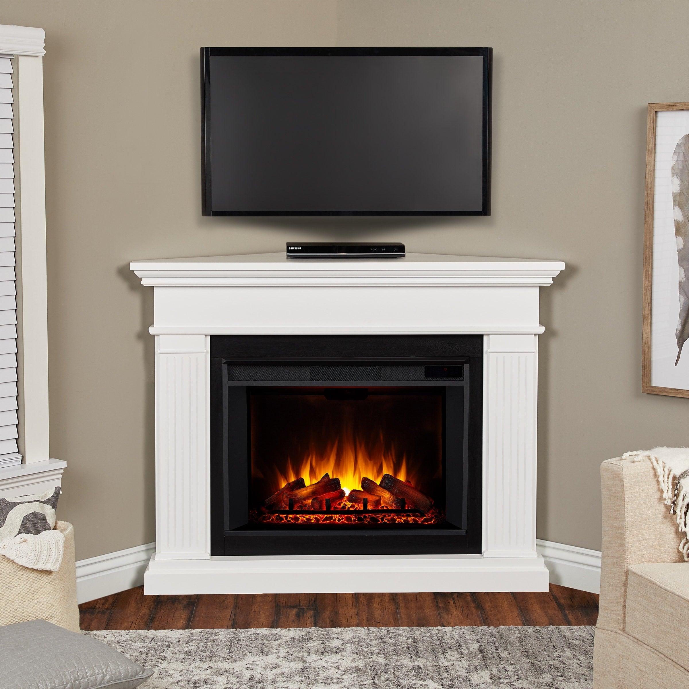 Kennedy Grand Corner Electric Fireplace In White By Real Flame
