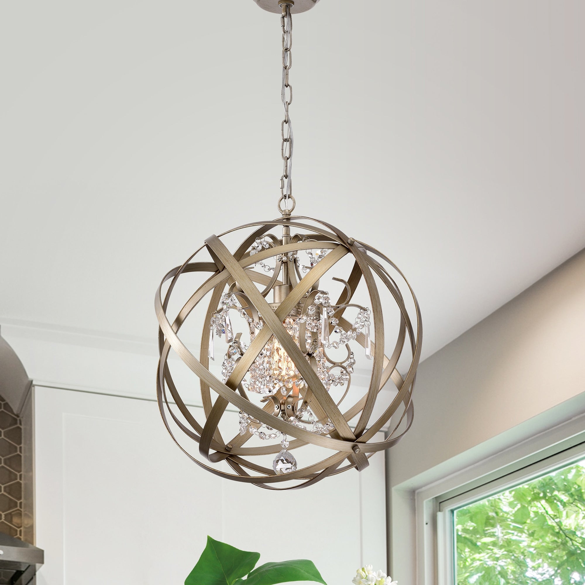 Kenny Aged Silver 1 Light Crystal Orb Cage Chandelier