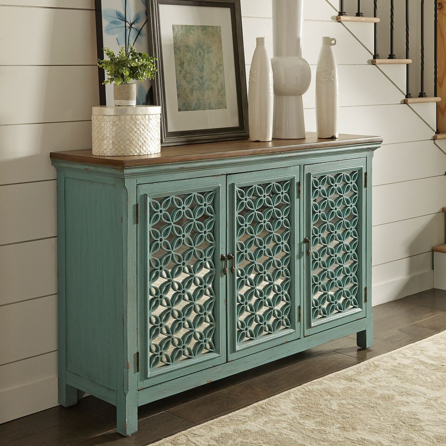 Stephanie Turquoise 3 Door Accent Cabinet