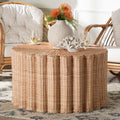Kensley Natural Rattan Coffee Table Handwoven Wicker Round Accent Table With Scalloped Silhouette Boho Coastal D Cor