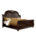 Kera Queen Bed Brown Cherry Faux Leather Padded Upholstery