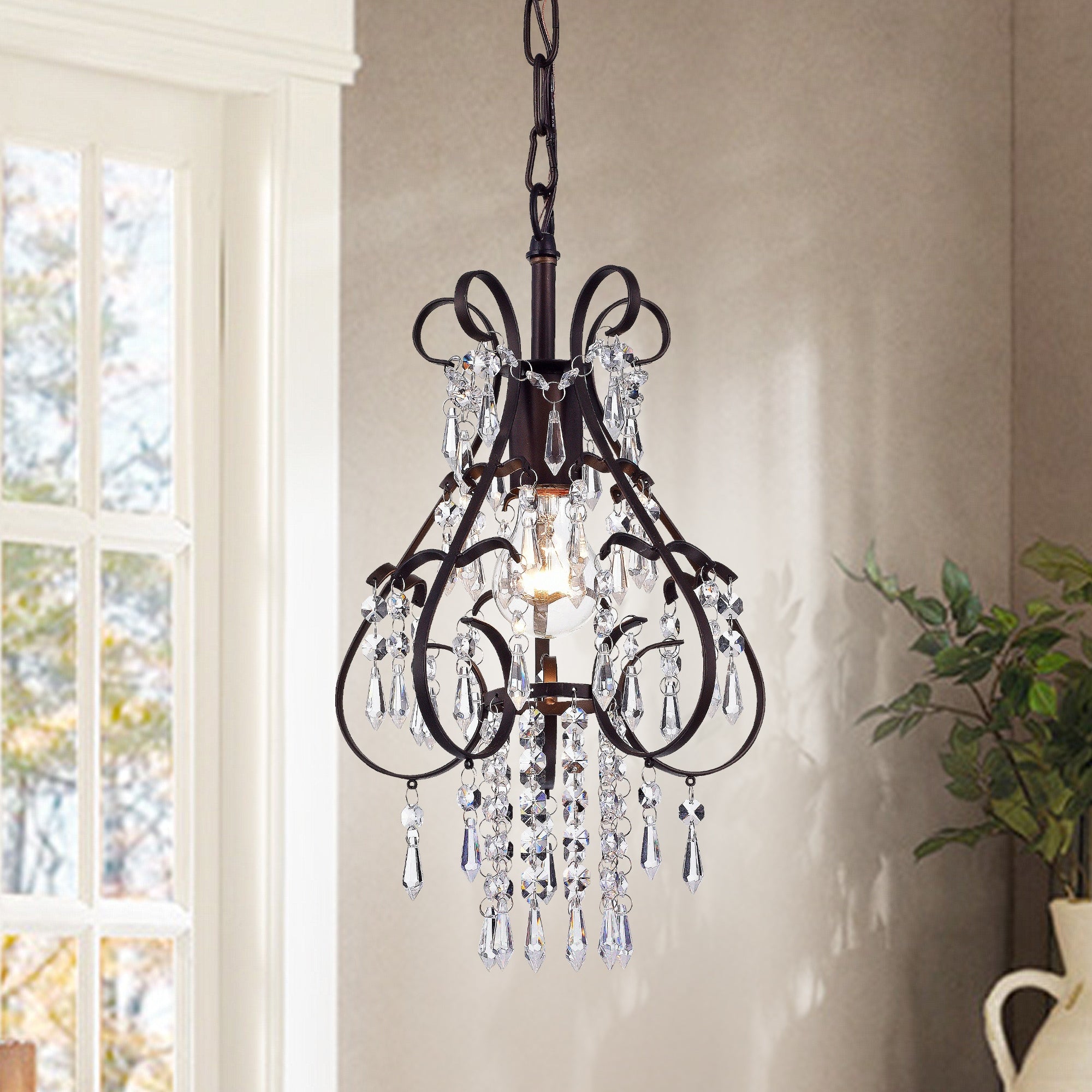 Kerime Antique Bronze Metal And Crystal 1 Light Pendant