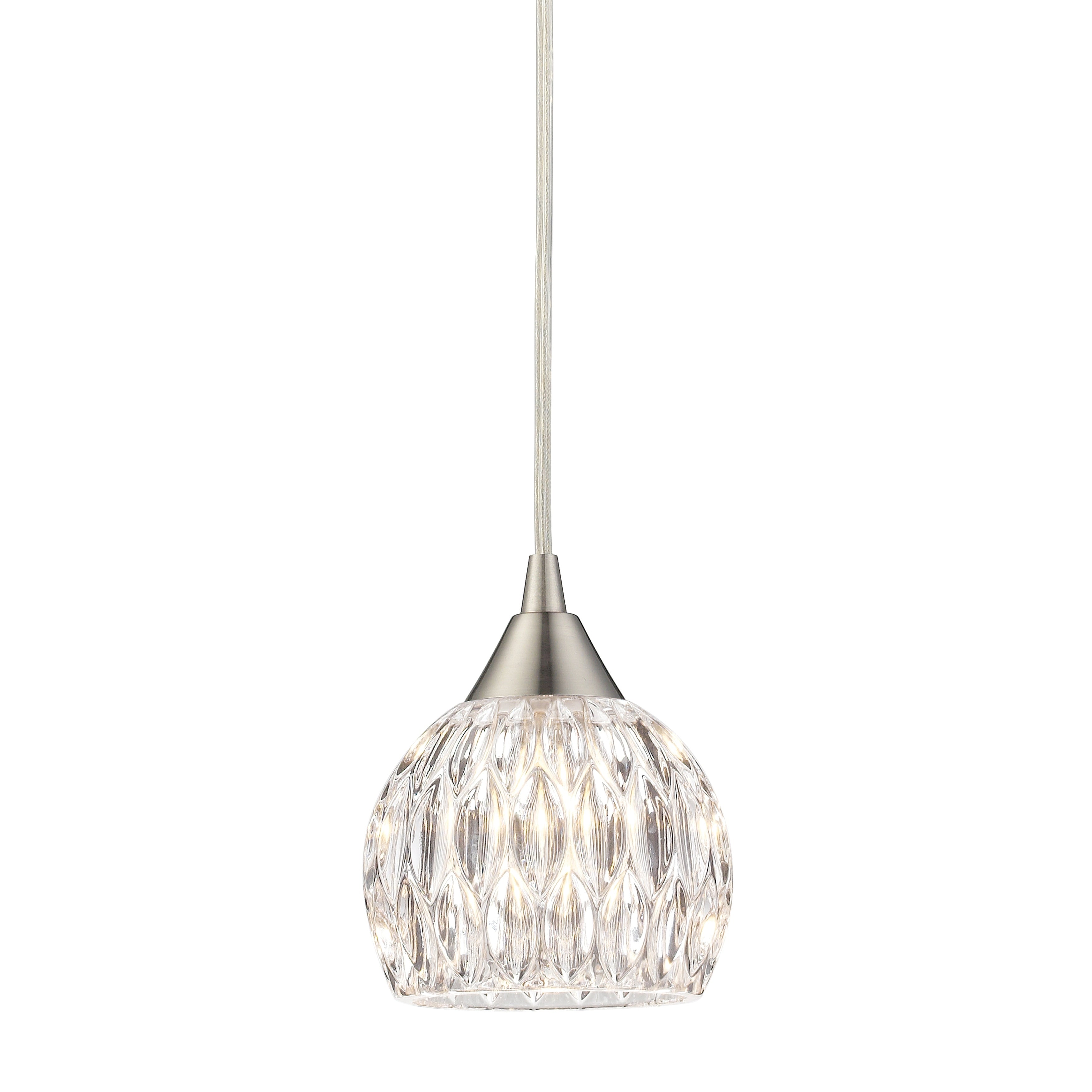 Kersey 5 Inch Wide Mini Pendant Satin Nickel With Clear Faceted Glass Shade Kitchen Island Modern Hanging Light