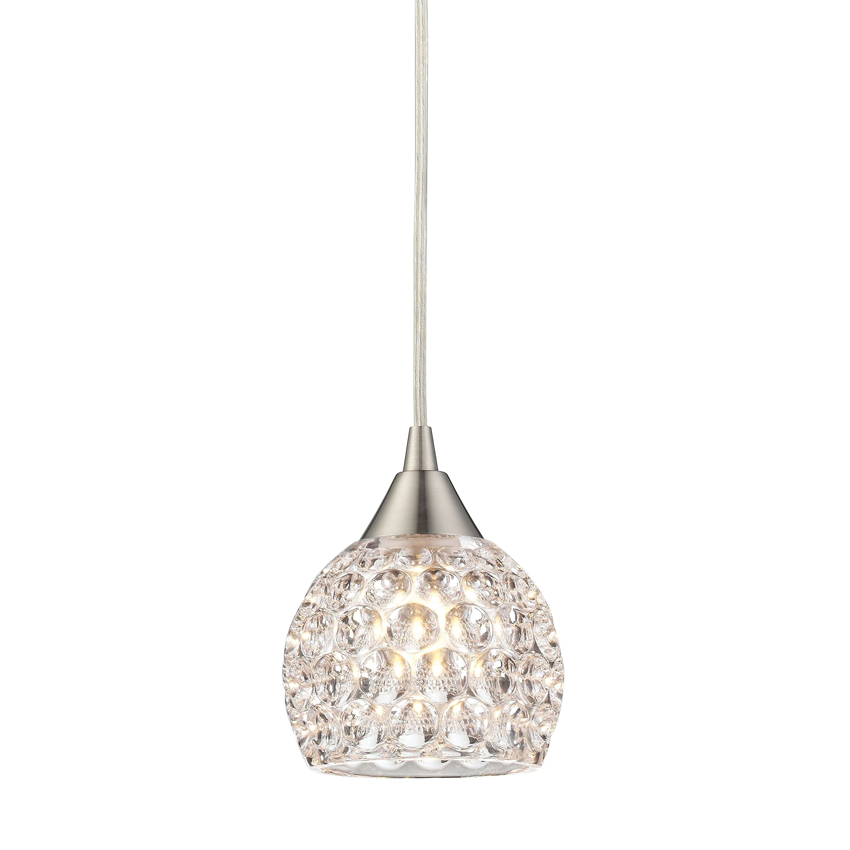 Kersey 5 Inch Wide Mini Pendant Satin Nickel With Clear Hammered Glass Shade Kitchen Island Or Dining Table Hanging Light