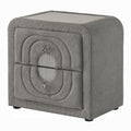 Kery Nightstand 2 Drawers Glass Top Gray Teddy Sherpa Upholstery