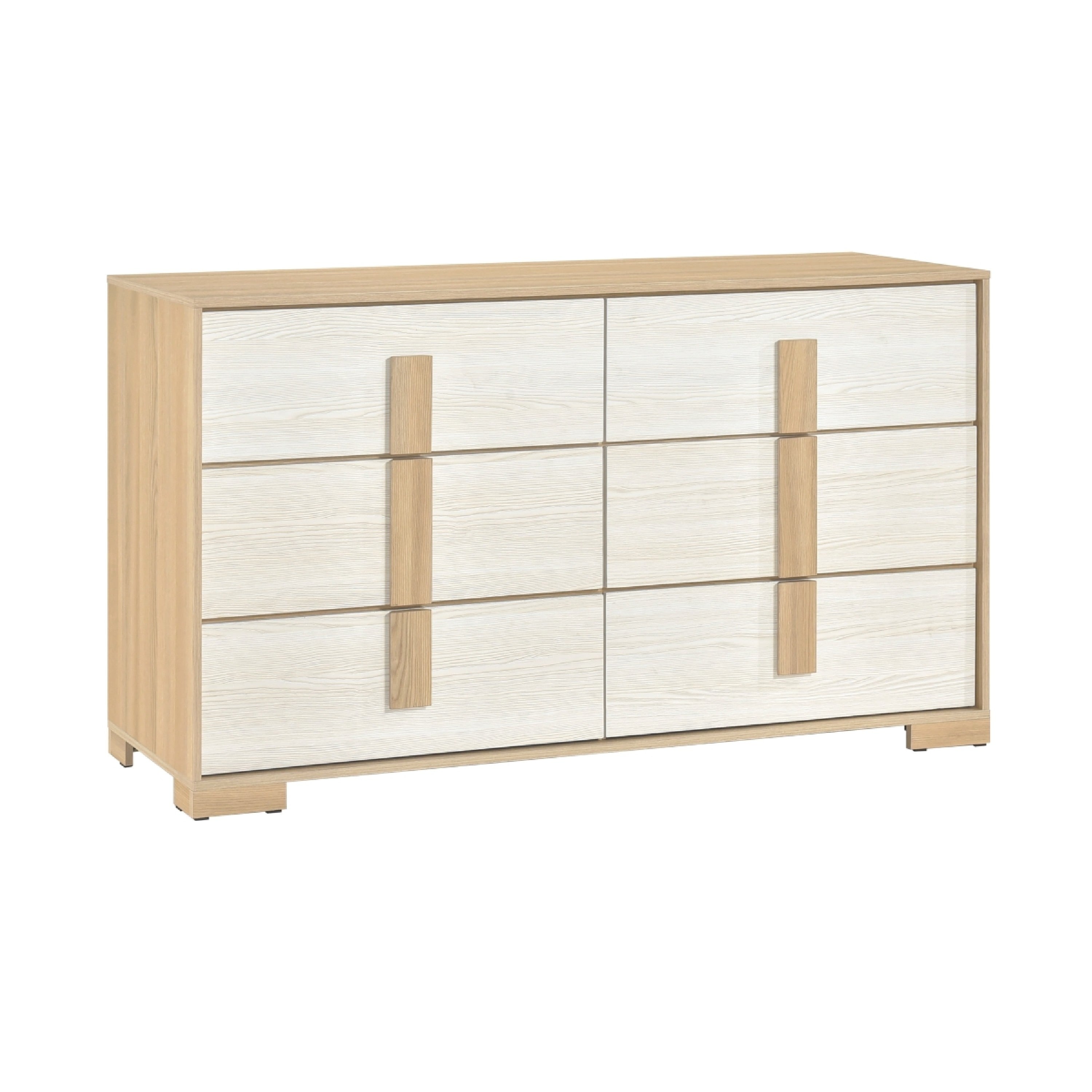 Kery Wide Dresser 6 Drawers W Board Handles Natural Brown White Wood