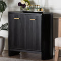 Keshet Fluted Wood Storage Cabinet 2 Door Accent Cabinet With Vertical Slat Panels And Metal Door Pulls For Living Room