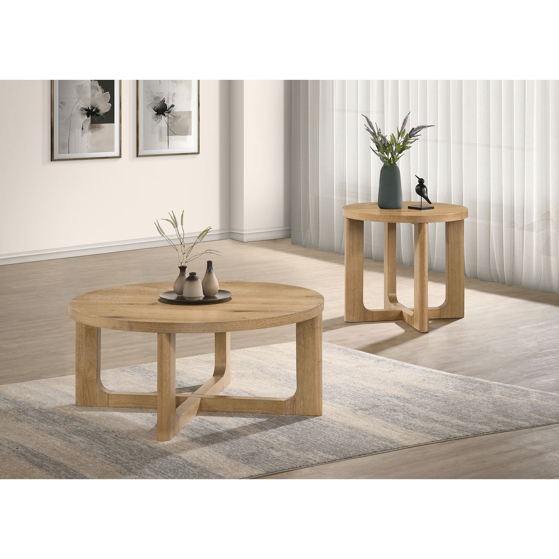 Kessler Round Sculptural Wood Occasional Table Collection Set