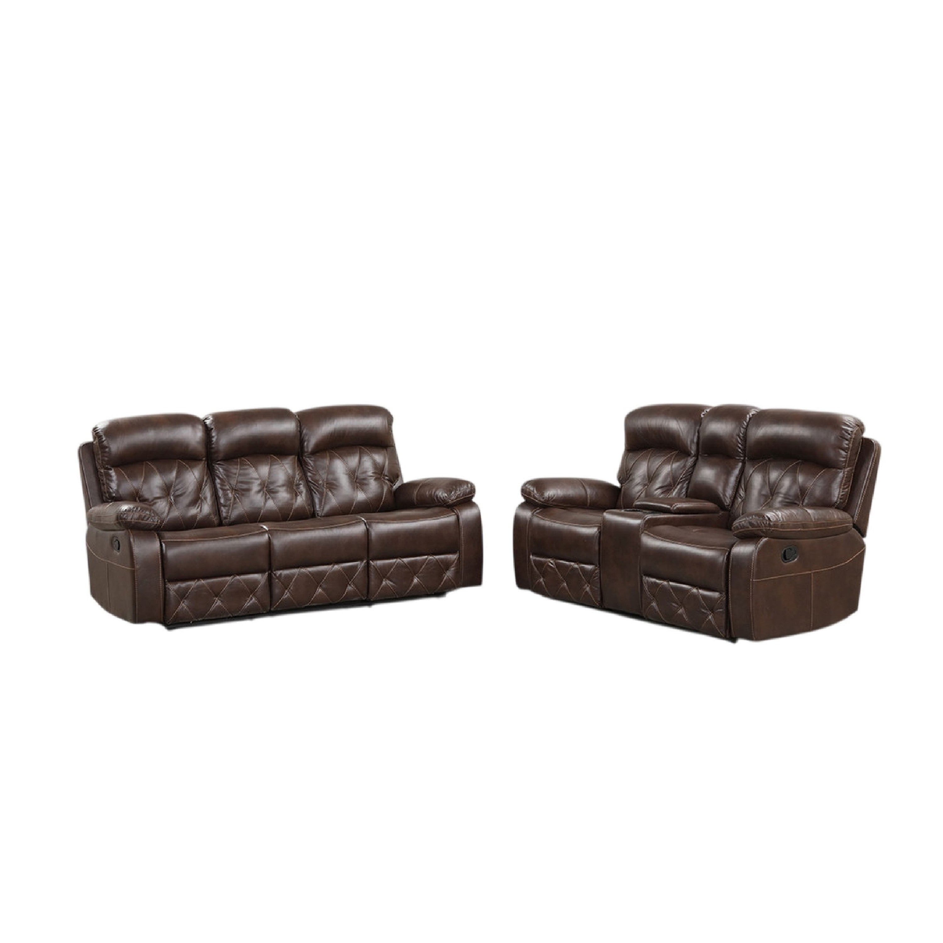 Kesy 2Pc Manual Reclining Sofa And Loveseat Set Brown Faux Leather