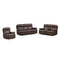 Kesy 3Pc Manual Reclining Sofa Loveseat And Chair Set Brown Faux Leather